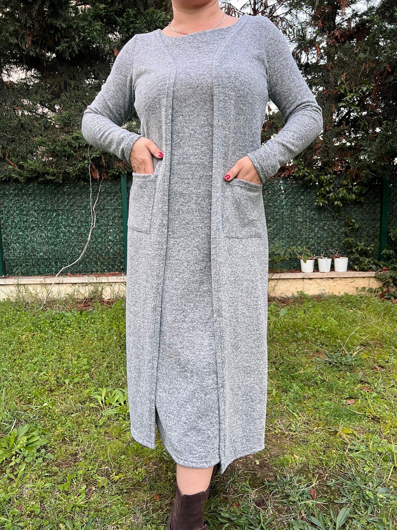 Yumoş Kumaş Tek Parça Hırkalı Elbise | Mjora Butik