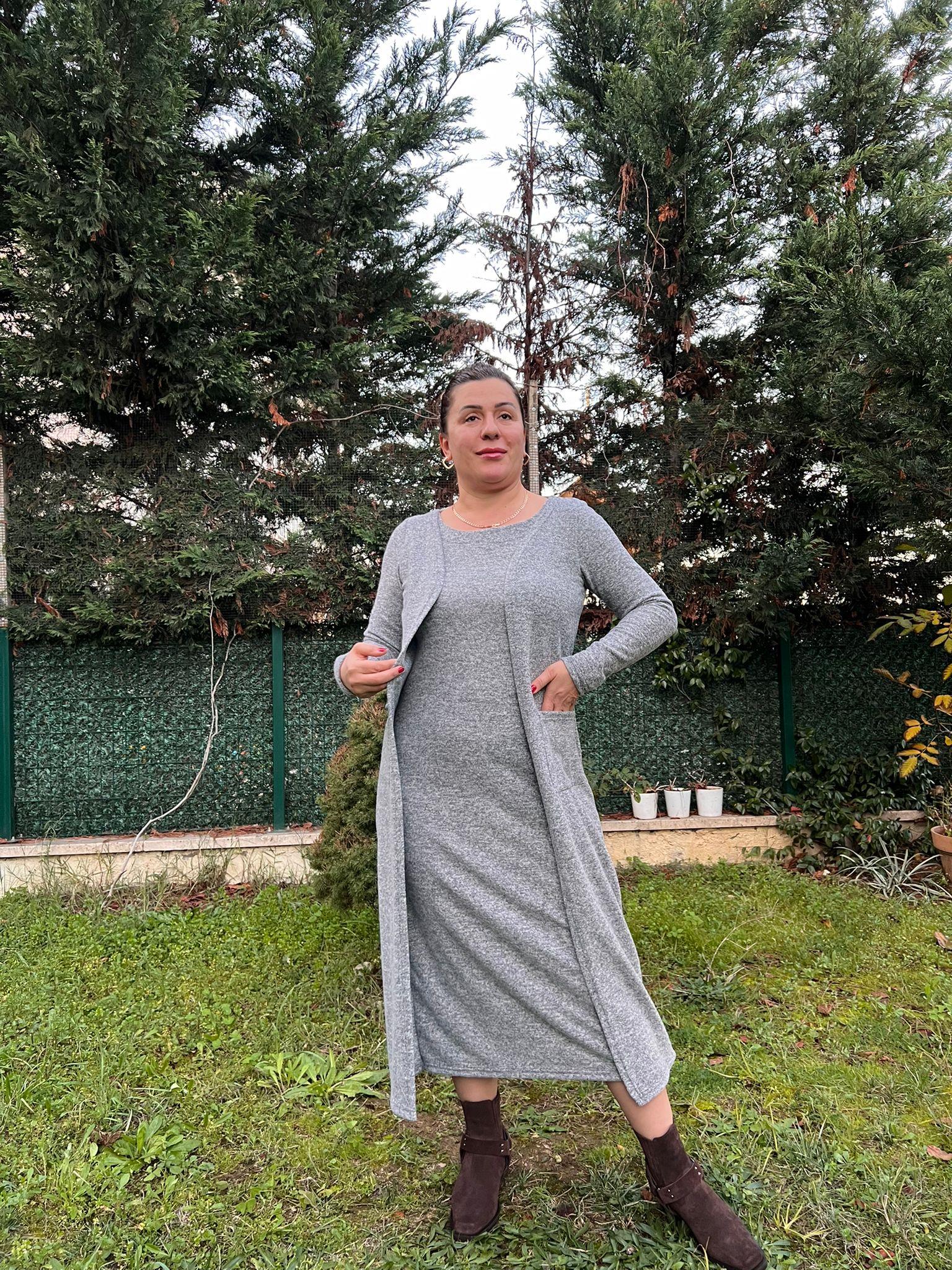 Yumoş Kumaş Tek Parça Hırkalı Elbise | Mjora Butik