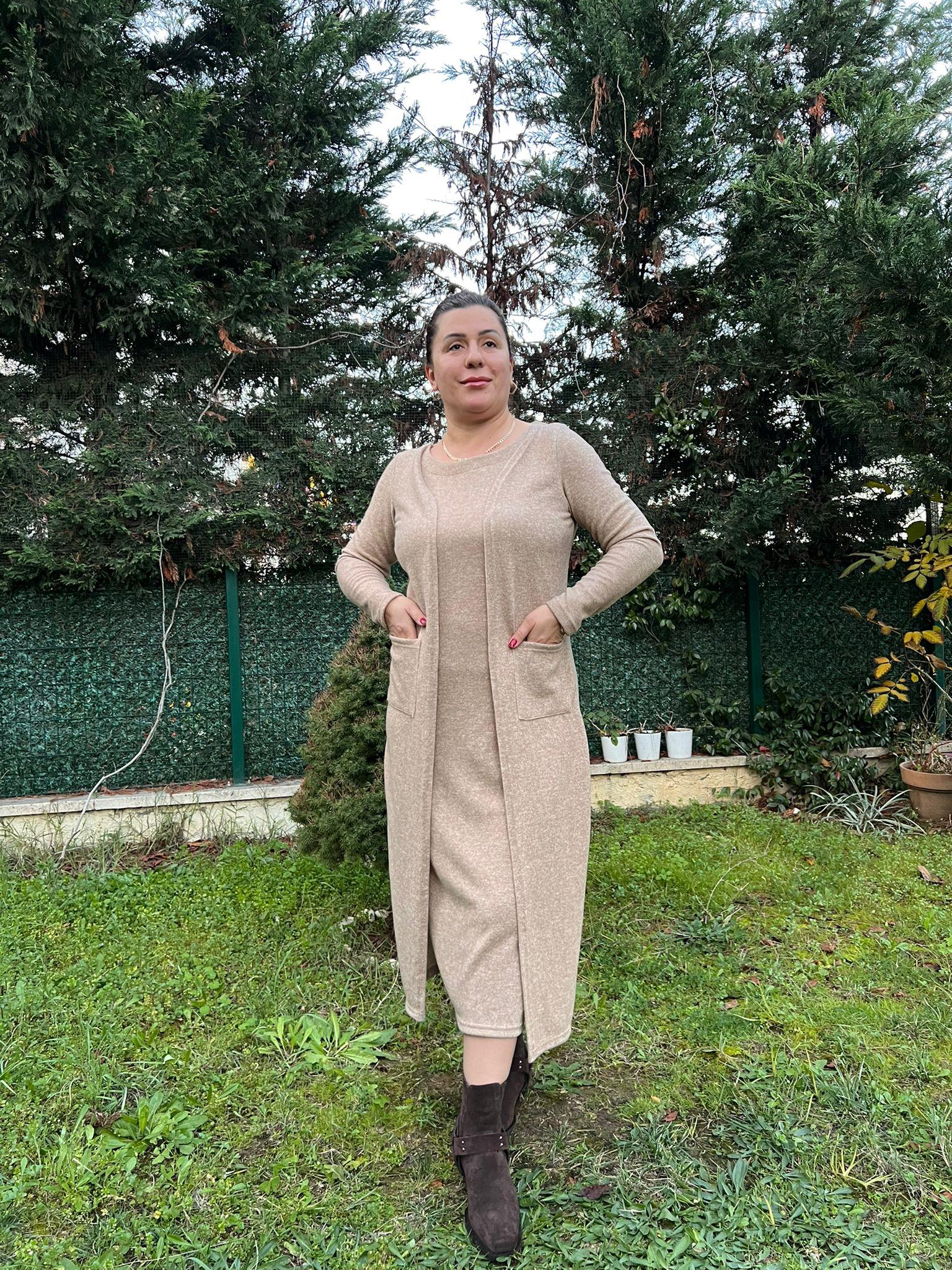 Yumoş Kumaş Tek Parça Hırkalı Elbise | Mjora Butik