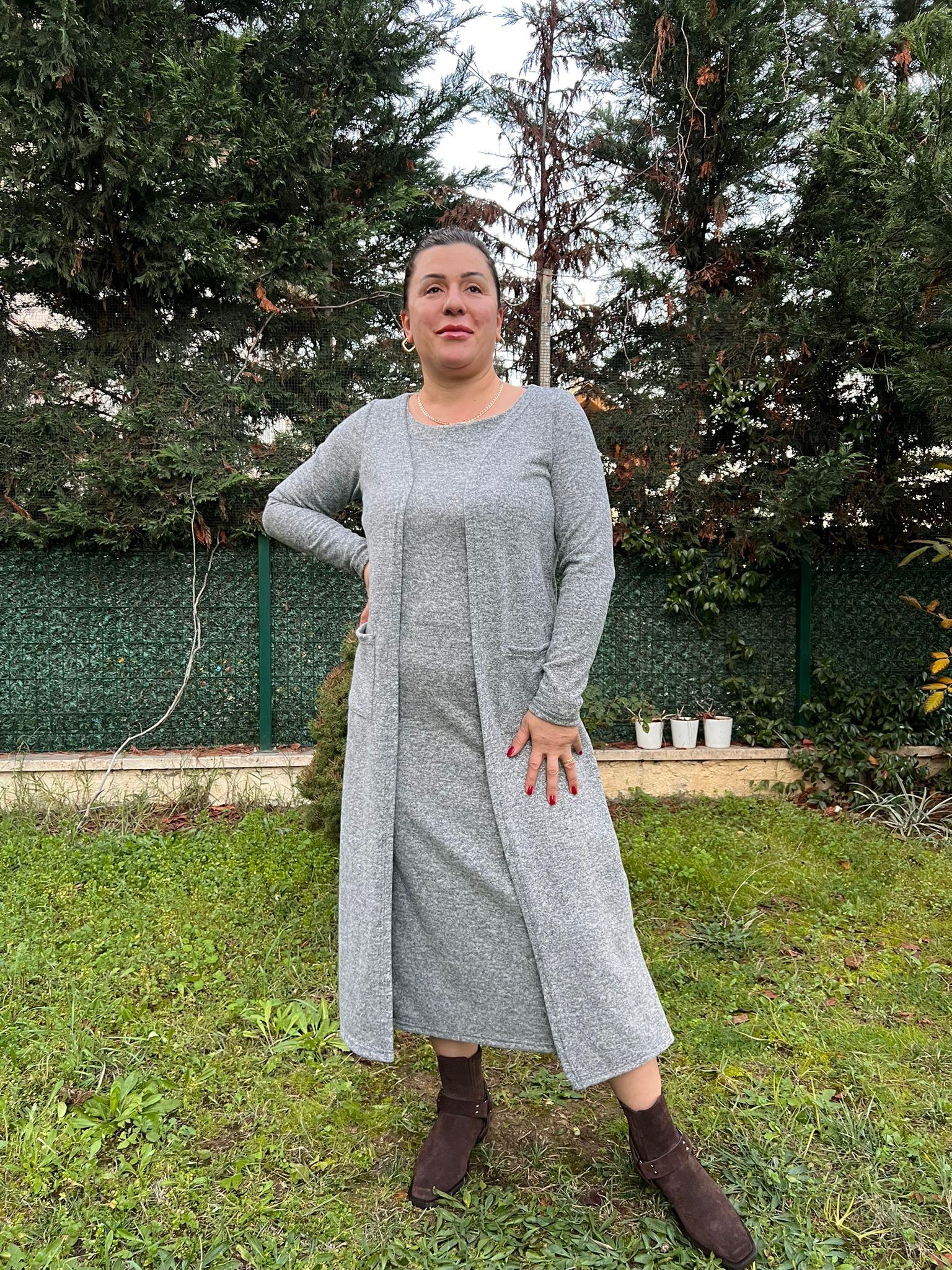 Yumoş Kumaş Tek Parça Hırkalı Elbise | Mjora Butik