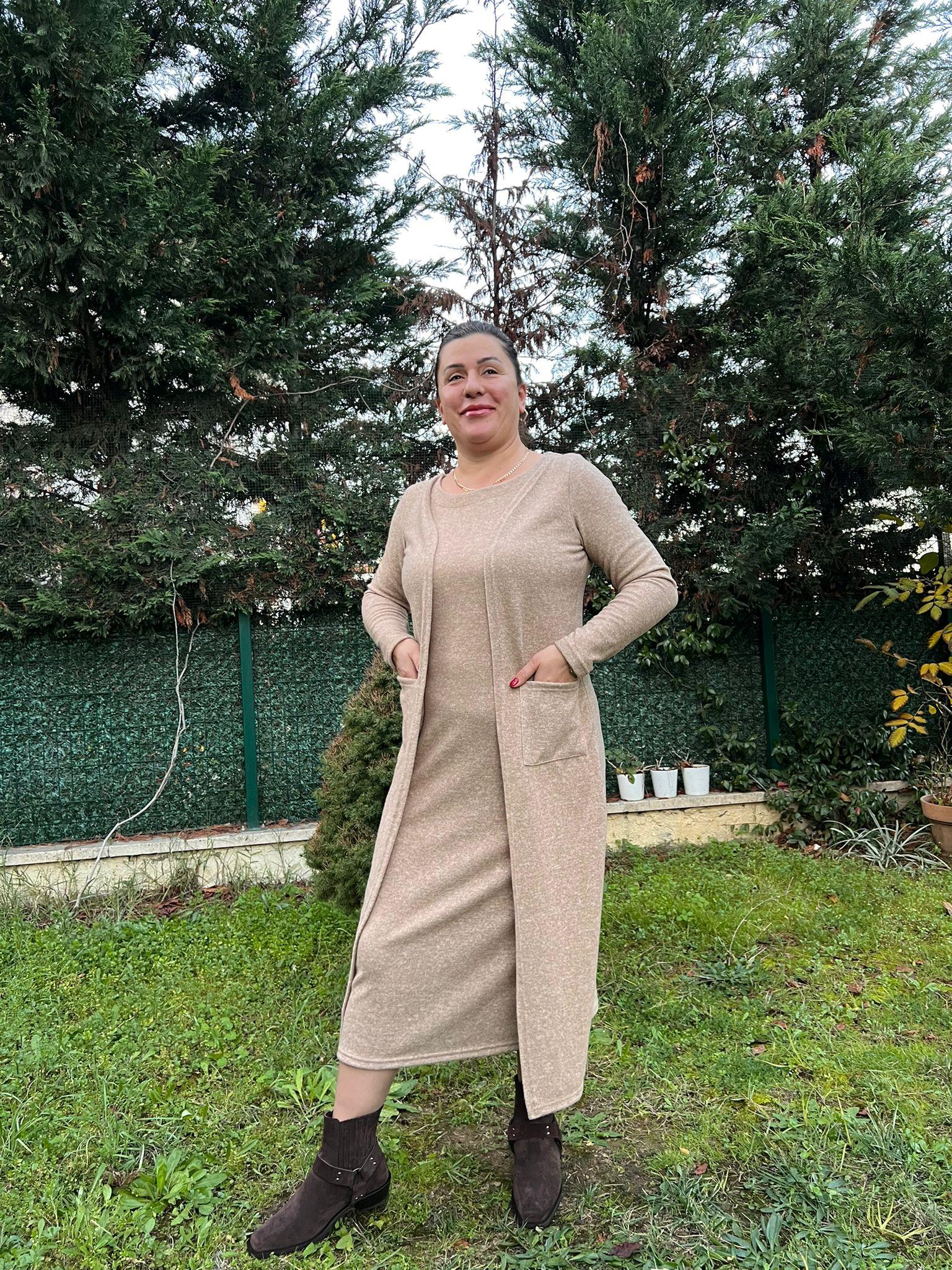 Yumoş Kumaş Tek Parça Hırkalı Elbise | Mjora Butik