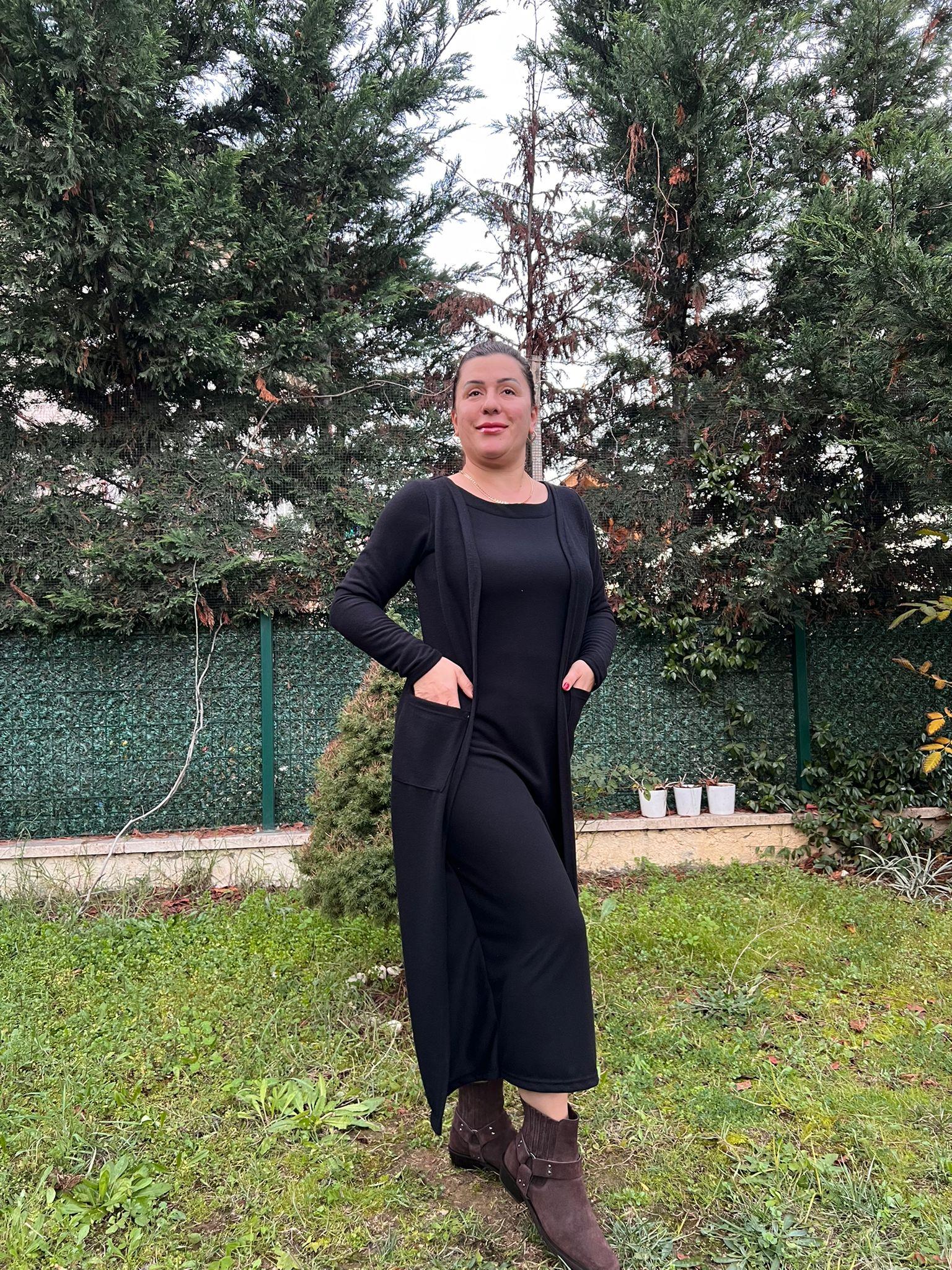 Yumoş Kumaş Tek Parça Hırkalı Elbise | Mjora Butik