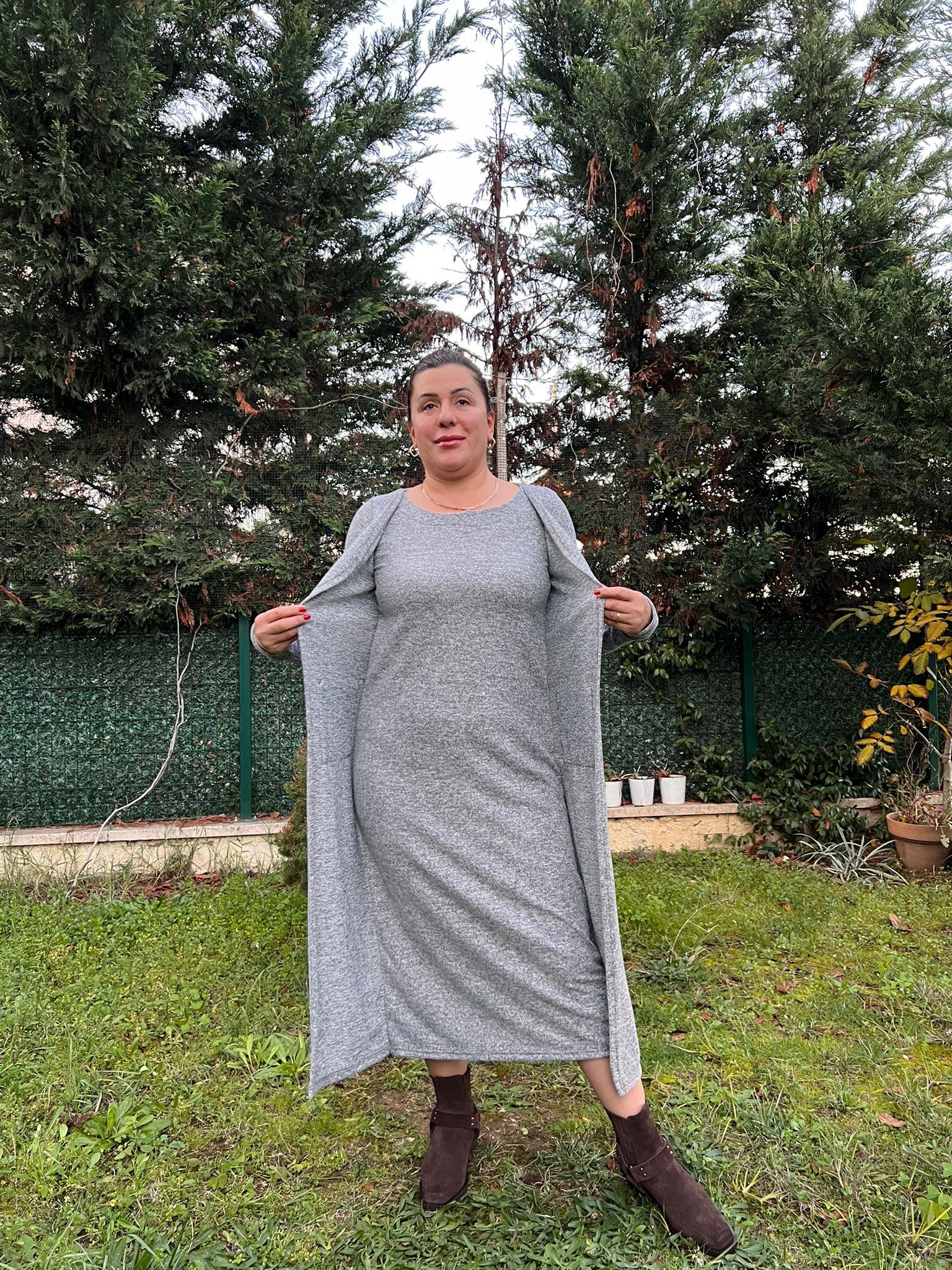 Yumoş Kumaş Tek Parça Hırkalı Elbise | Mjora Butik