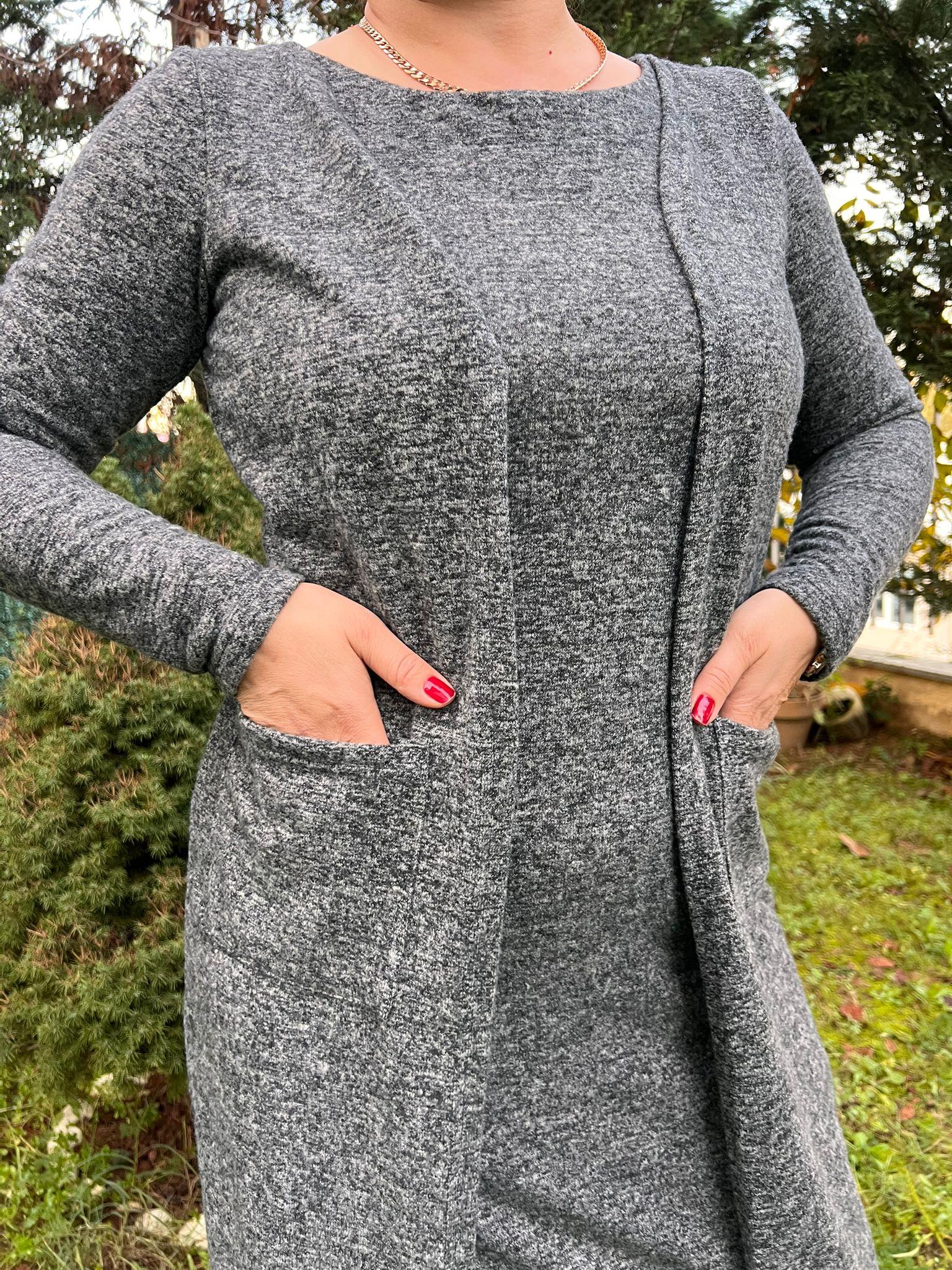 Yumoş Kumaş Tek Parça Hırkalı Elbise | Mjora Butik