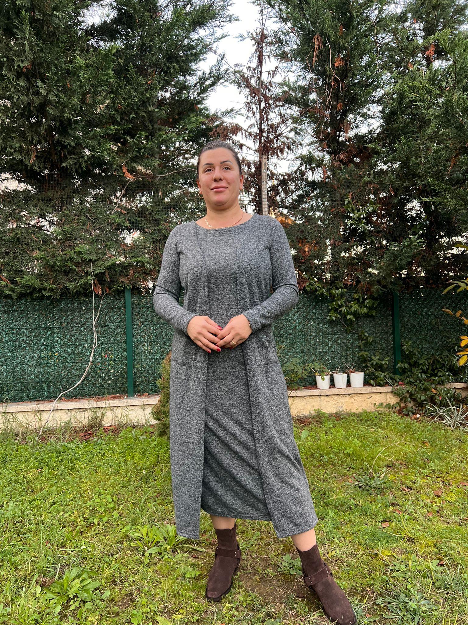 Yumoş Kumaş Tek Parça Hırkalı Elbise | Mjora Butik