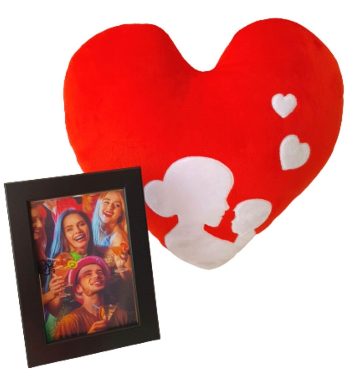 Kişiye Özel Siyah Çerçeveli Fotoğraflı Anne Bebek Kalp Yastık Hediye Seti Yeni Doğan Hediye Seti;Yeni Doğan Hediye Seti