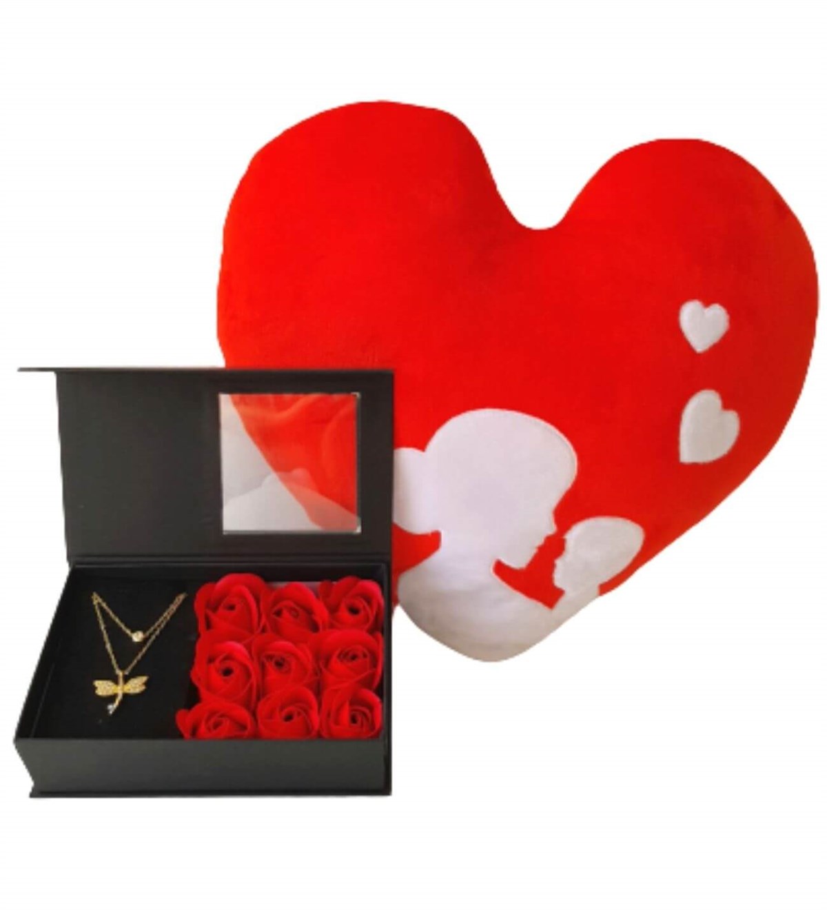 Anne Bebek Kalp Yastık Gül Kutusunda Yusufcuk Kolye İyi Ki Varsın Ayıcık Yeni Doğan Hediye Seti;Yeni Doğan Hediye Seti