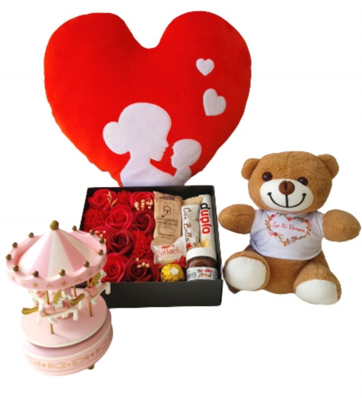 Hanbeyi Anne Bebek Kalp Yastık Özel Kutuda Karışık Ferrero Çikolata  İyiki Varsın Ayıcık Atlı Karınca Yeni Doğan Hediye Seti;Yeni Doğan Hediye Seti