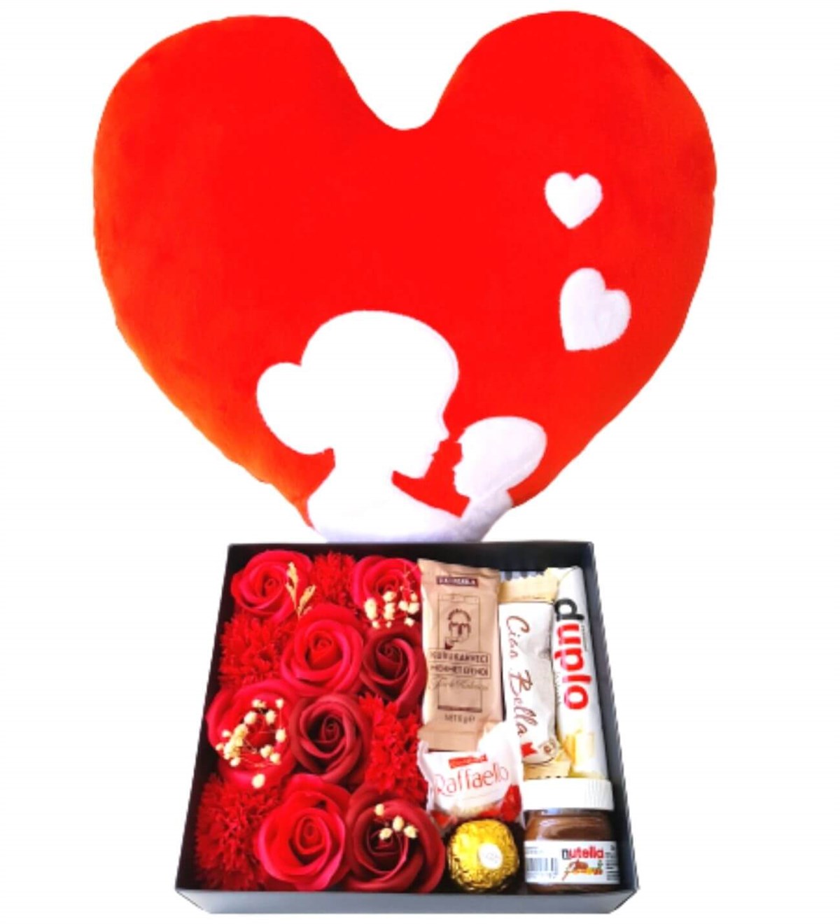 Anne Bebek Kalp Yastık Özel Kutuda Karışık Ferrero Çikolata  İyiki Varsın Ayıcık Işıklı Love Fanus Yeni Doğan Hediye Seti;Yeni Doğan Hediye Seti