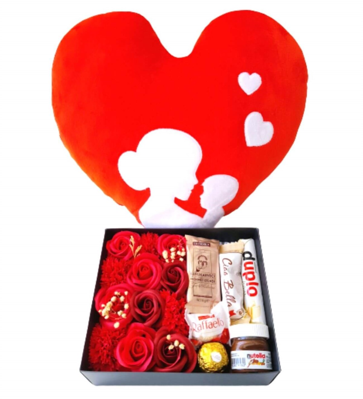 Hanbeyi  Anne Bebek Kalp Yastık Özel Kutuda Karışık Ferrero Çikolata  Seni Seviyorum Ayıcık Yeni Doğan Hediye Seti;Yeni Doğan Hediye Seti