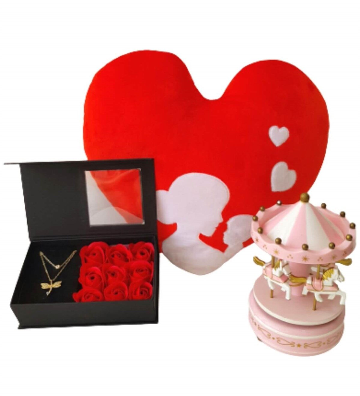 Hanbeyi Anne Bebek Kalp Yastık Gül Kutusunda Yusufcuk Kolye Pembe Atlı Karınca Hediye Seti Yeni Doğan Hediye Seti;Yeni Doğan Hediye Seti