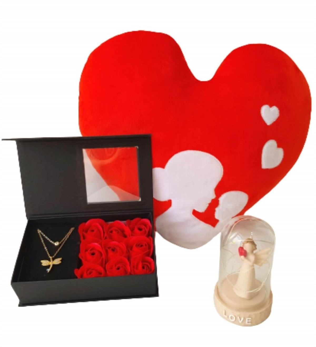 Hanbeyi Anne Bebek Kalp Yastık Gül Kutusunda Yusufcuk Kolye Işıklı Love Fanus Hediye Seti Yeni Doğan Hediye Seti;Yeni Doğan Hediye Seti