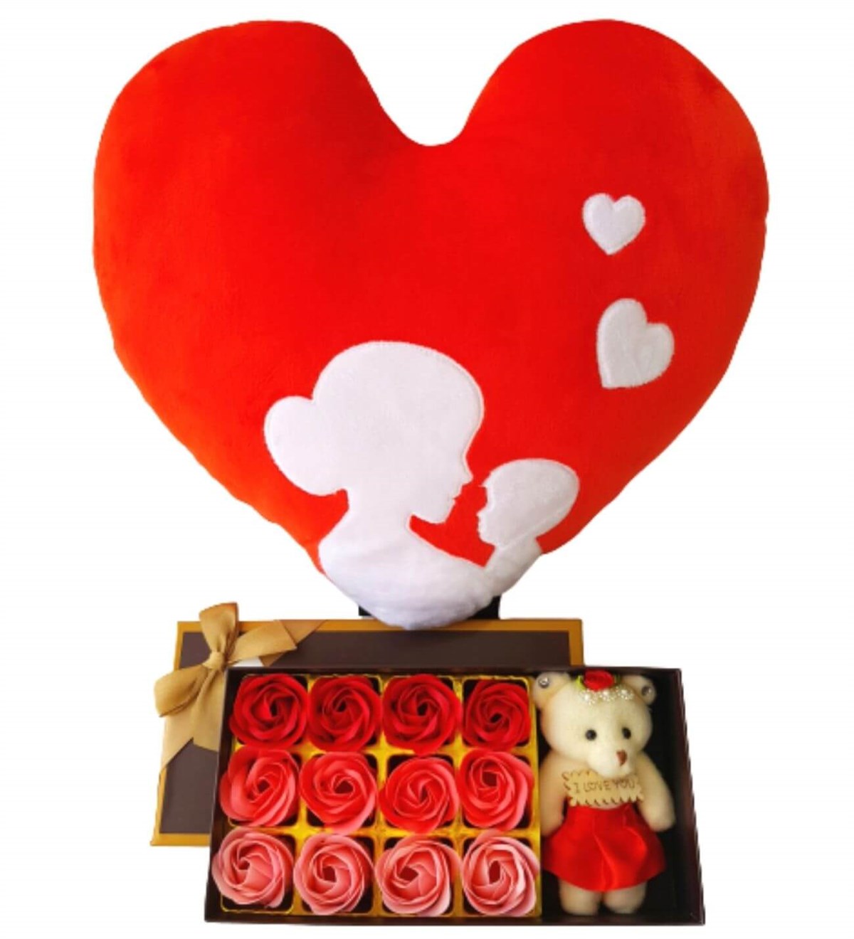 Hanbeyi Anne Bebek Kalp Yastık 12 Gül Kutusu Işıklı Gül Fanus Hediye Seti Yeni Doğan Hediye Seti;Yeni Doğan Hediye Seti