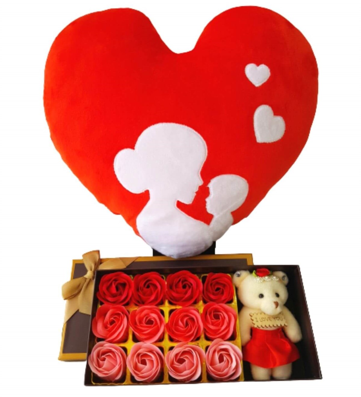 Hanbeyi Anne Bebek Kalp Yastık 12 Gül Kutusu Kırmızı Kalp Lamba Hediye Seti Yeni Doğan Hediye Seti;Yeni Doğan Hediye Seti