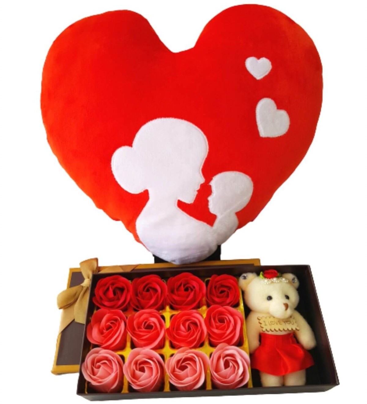 Hanbeyi Anne Bebek Kalp Yastık 12 Gül Kutusu Kırmızı Kalp Lamba Hediye Seti Yeni Doğan Hediye Seti;Yeni Doğan Hediye Seti