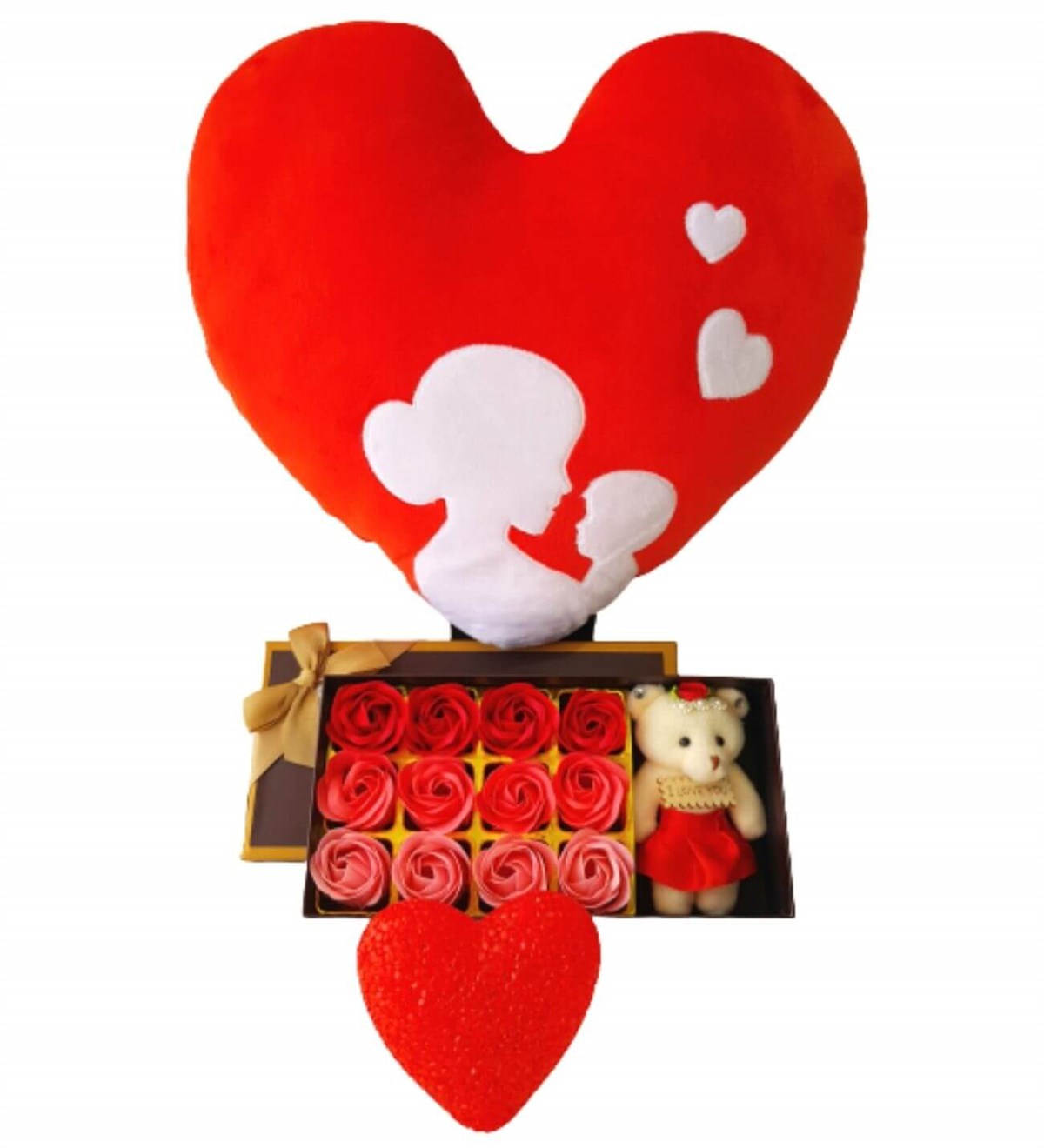 Hanbeyi Anne Bebek Kalp Yastık 12 Gül Kutusu Kırmızı Kalp Lamba Hediye Seti Yeni Doğan Hediye Seti;Yeni Doğan Hediye Seti