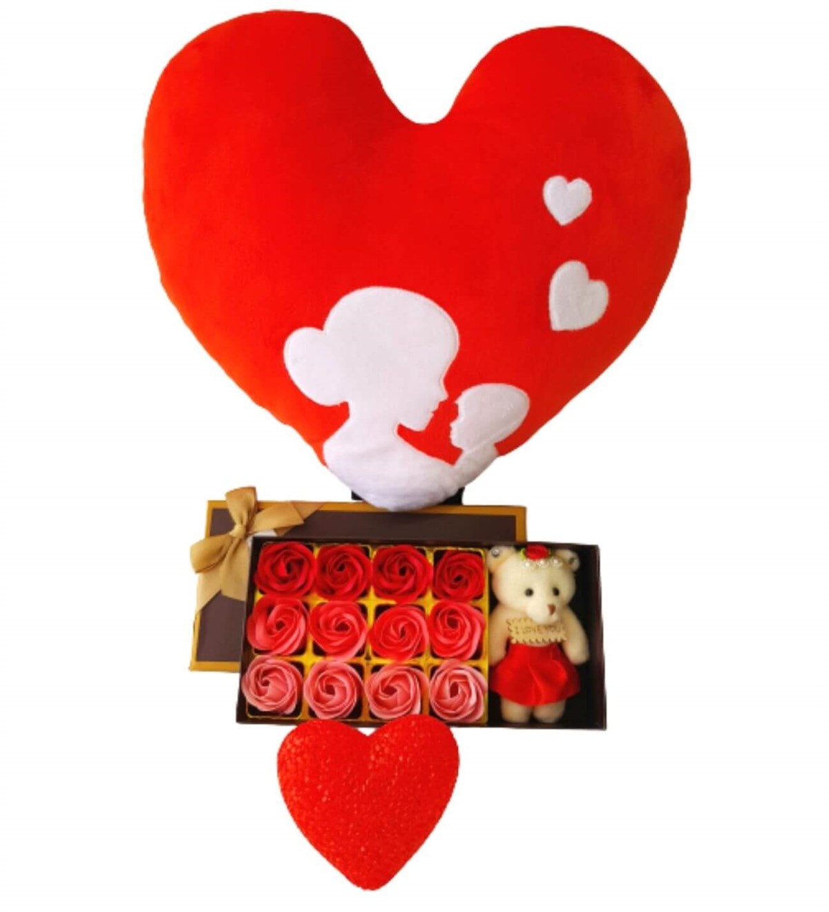 Hanbeyi Anne Bebek Kalp Yastık 12 Gül Kutusu Kırmızı Kalp Lamba Hediye Seti Yeni Doğan Hediye Seti;Yeni Doğan Hediye Seti