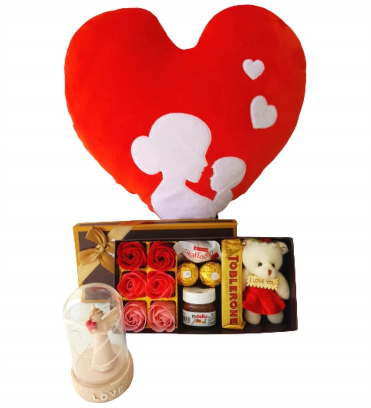Anne Bebek Kalp Yastık Gül Kutusu Ferrero Çikolata Dünya Güzeline Ayıcık Işıklı Love Fanus Yeni Doğan Hediye Seti;Yeni Doğan Hediye Seti