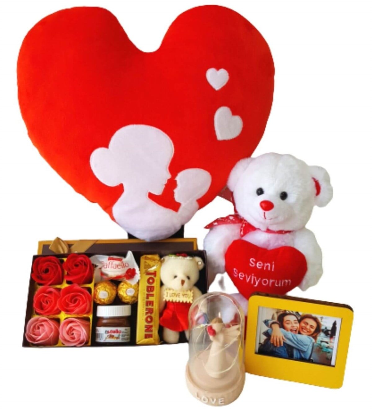Kişiye Özel Anne Bebek Kalp Yastık Gül Kutusu Ferrero Çikolata Seni Seviyorum Ayıcık Işıklı Love Fanus Yeni Doğan Hediye Seti;Yeni Doğan Hediye Seti
