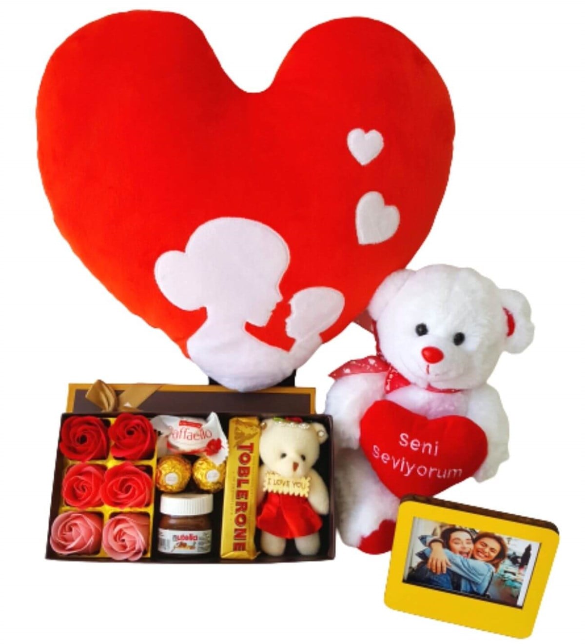 Kişiye Özel Anne Bebek Kalp Yastık Gül Kutusu Ferrero Çikolata Seni Seviyorum Ayıcık Işıklı Love Fanus Yeni Doğan Hediye Seti;Yeni Doğan Hediye Seti