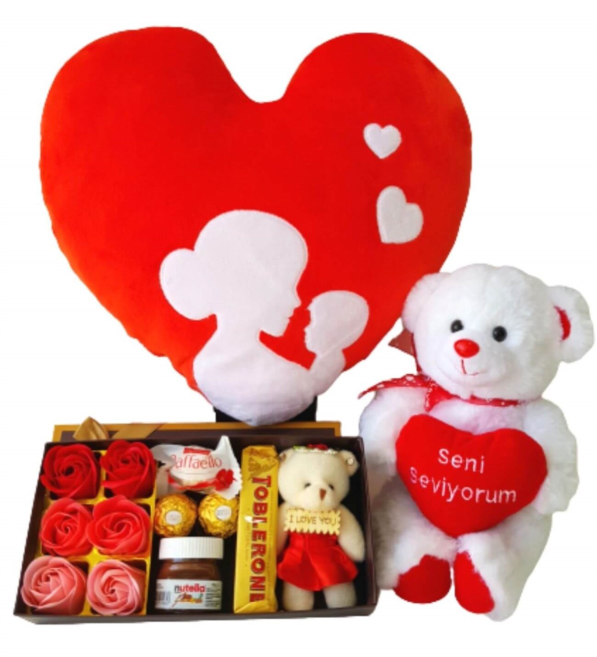 Hanbeyi Anne Bebek Kalp Yastık Gül Kutusu Ferrero Çikolata Seni Seviyorum Ayıcık Hediye Seti Yeni Doğan Hediye Seti;Yeni Doğan Hediye Seti