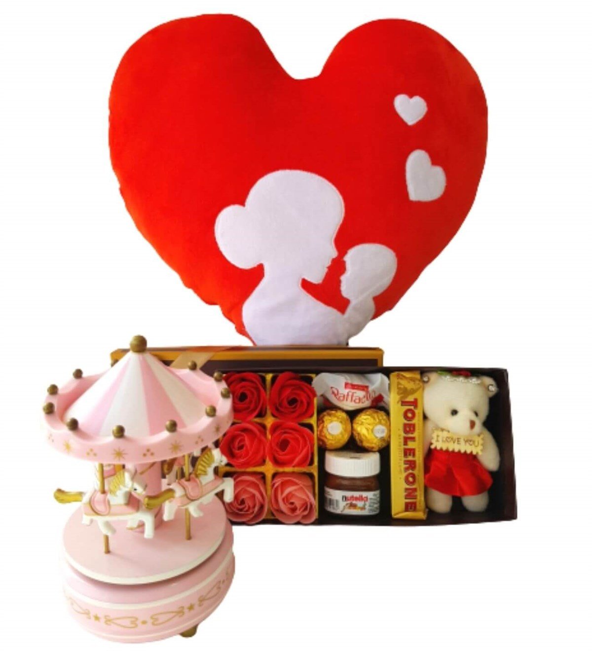 Hanbeyi Anne Bebek Kalp Yastık Gül Kutusu Ferrero Çikolata İyiki Varsın Ayıcık Pembe Atlı Karınca Yeni Doğan Hediye Seti;Yeni Doğan Hediye Seti