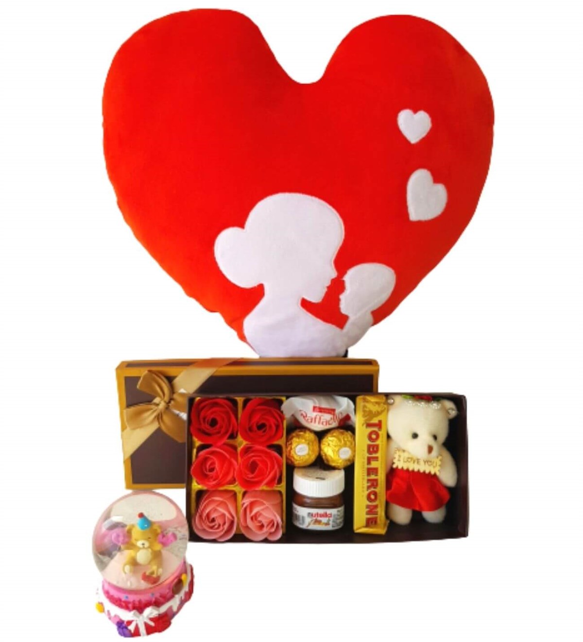 Hanbeyi Anne Bebek Kalp Yastık Gül Kutusu Ferrero Çikolata Ayıcık Kar Küresi Hediye Seti Yeni Doğan Hediye Seti;Yeni Doğan Hediye Seti