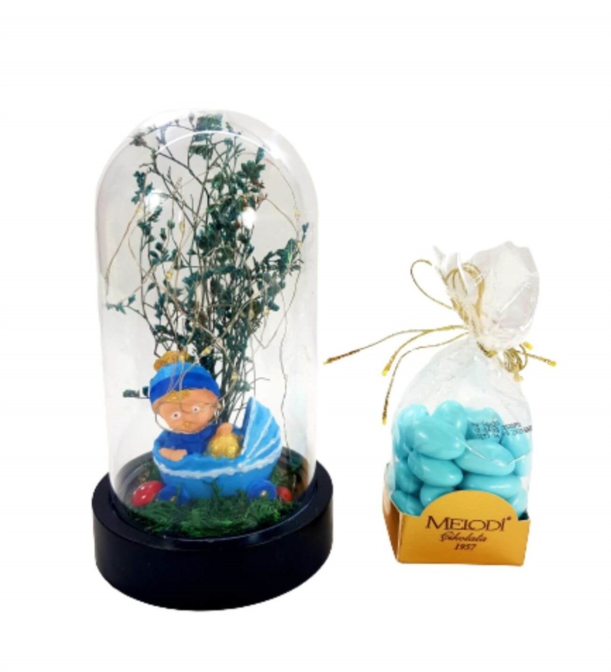 En İyi Arkadaşdan Yeni Doğan Hediyesi Büyük Boy Işıklı Teraryum Fanus Melodi Çikolata Kişiye Özel;