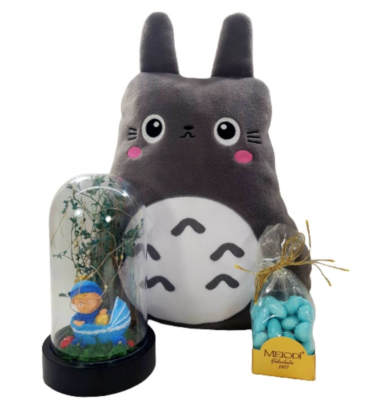 Hoş Geldin Bebek Hediyesi Erkek Çocuk Gri Totoro Yastık  Büyük Boy Işıklı Teraryum Çikolata Kişiye Özel;