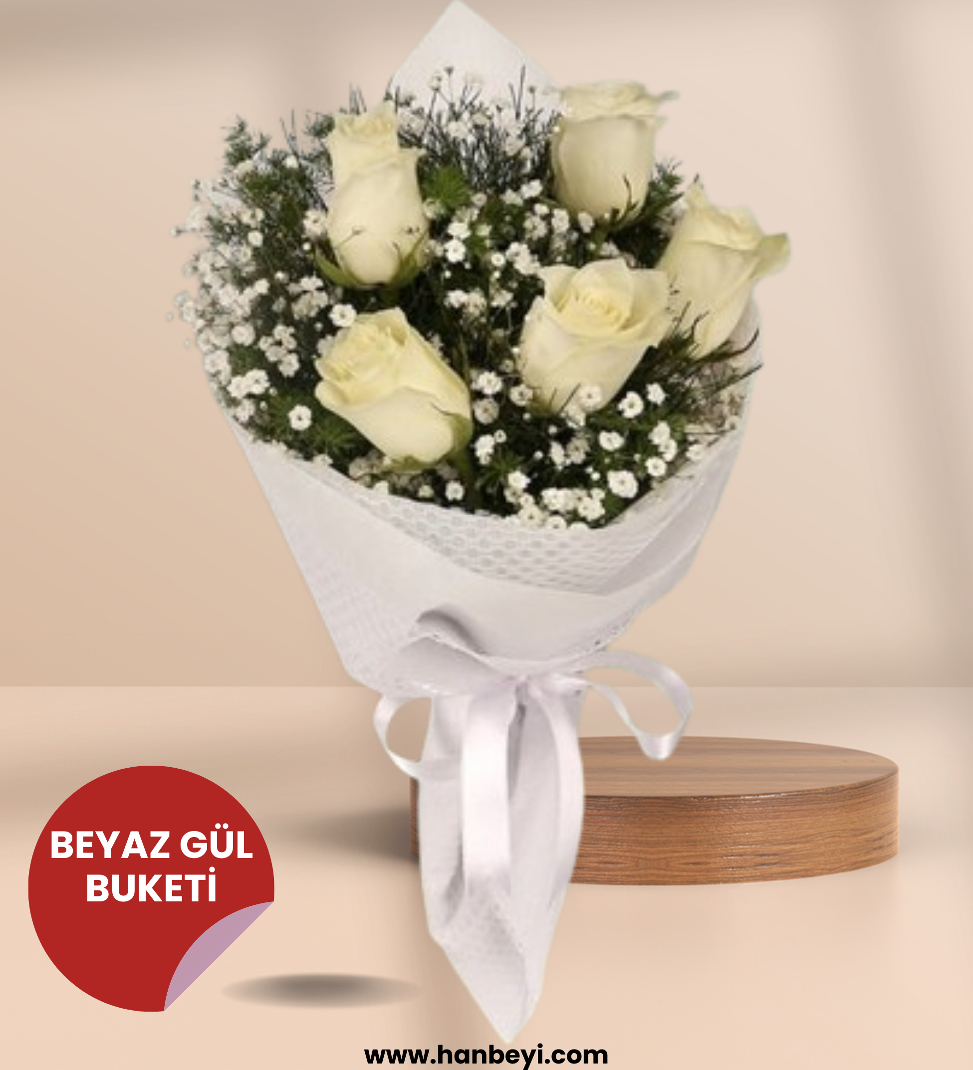 5 Beyaz Gül Buketi. Aşkın En Güzel Tarifi  ÇİÇEK BUKETLERİ