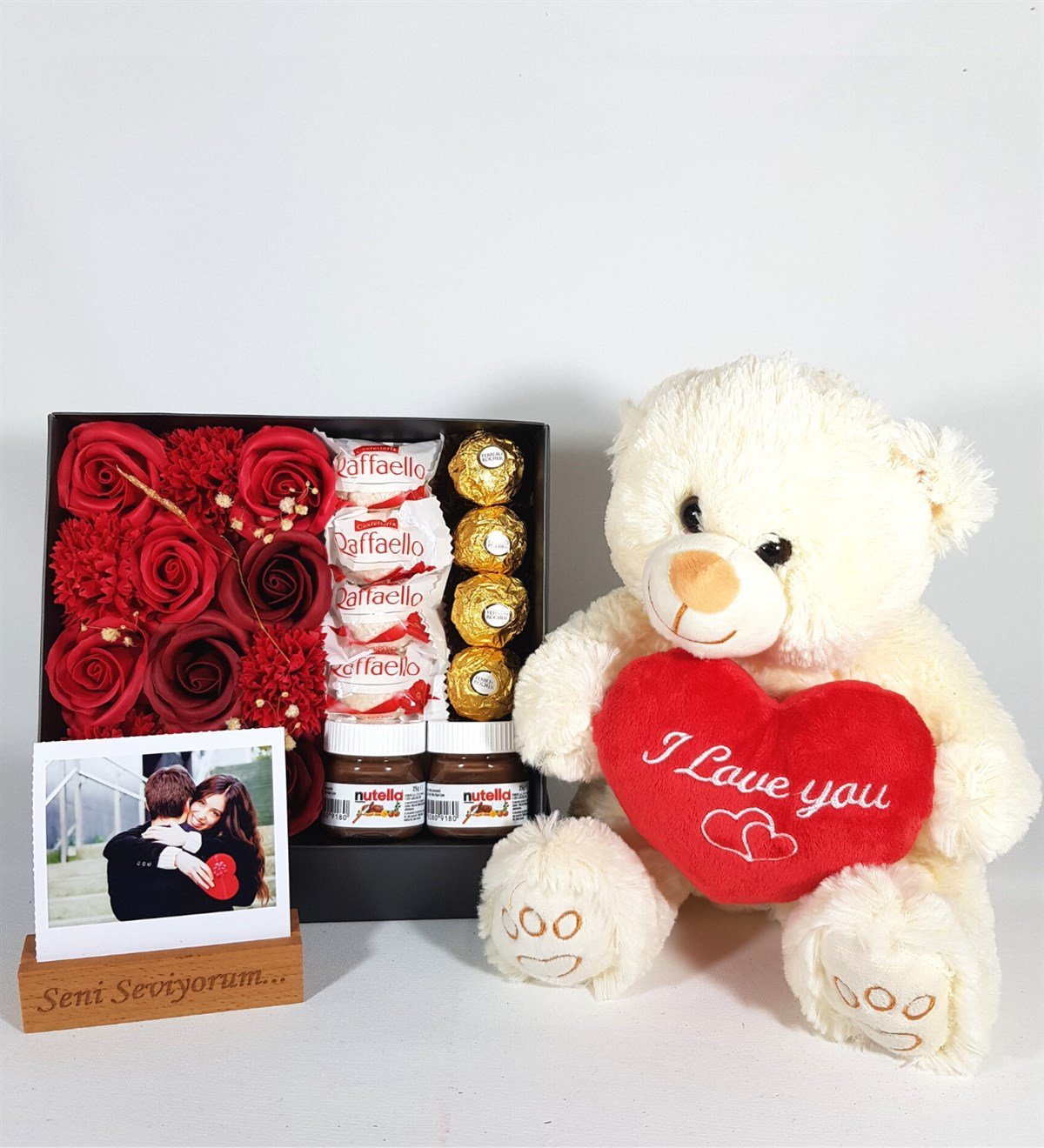Sevgiliye Hediye I Love You Ayıcık Kişiye Özel Fotoğraflı Ferrero Çikolata Hediye Seti Hediye Setleri