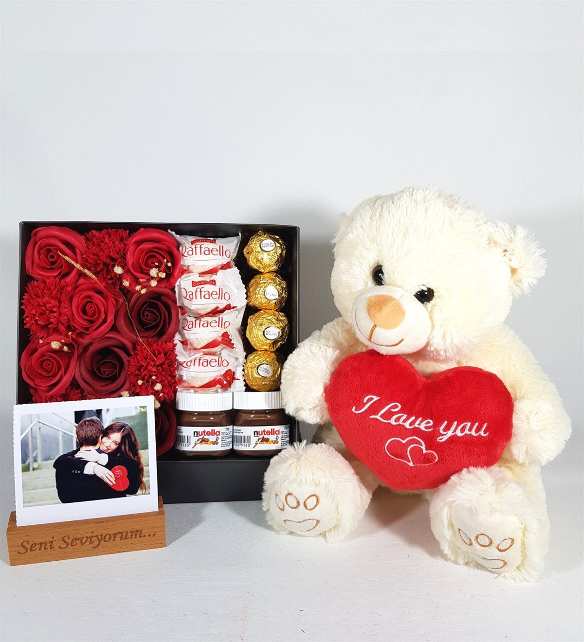 Sevgiliye Hediye I Love You Ayıcık Kişiye Özel Fotoğraflı Ferrero Çikolata Hediye Seti Hediye Setleri