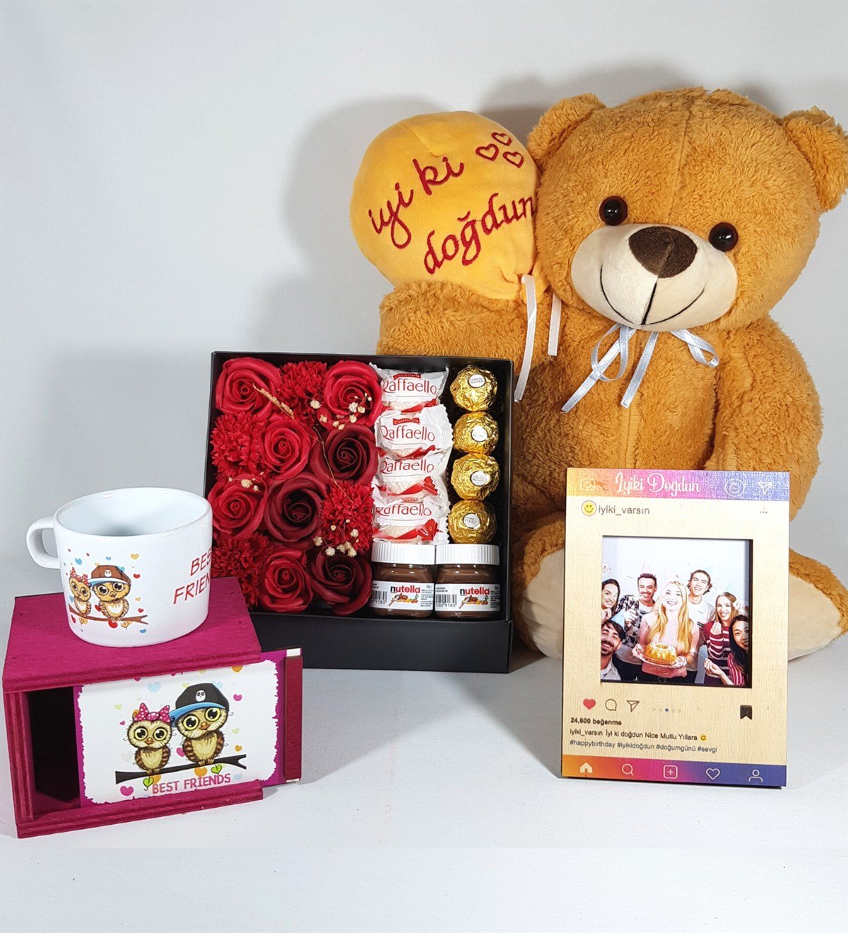 Kişiye Özel İyi Kİ Doğdun İnstagram Çerçeve Fotoğraflı Best Friends Kupa Ferrero Çikolata Hediye Setleri