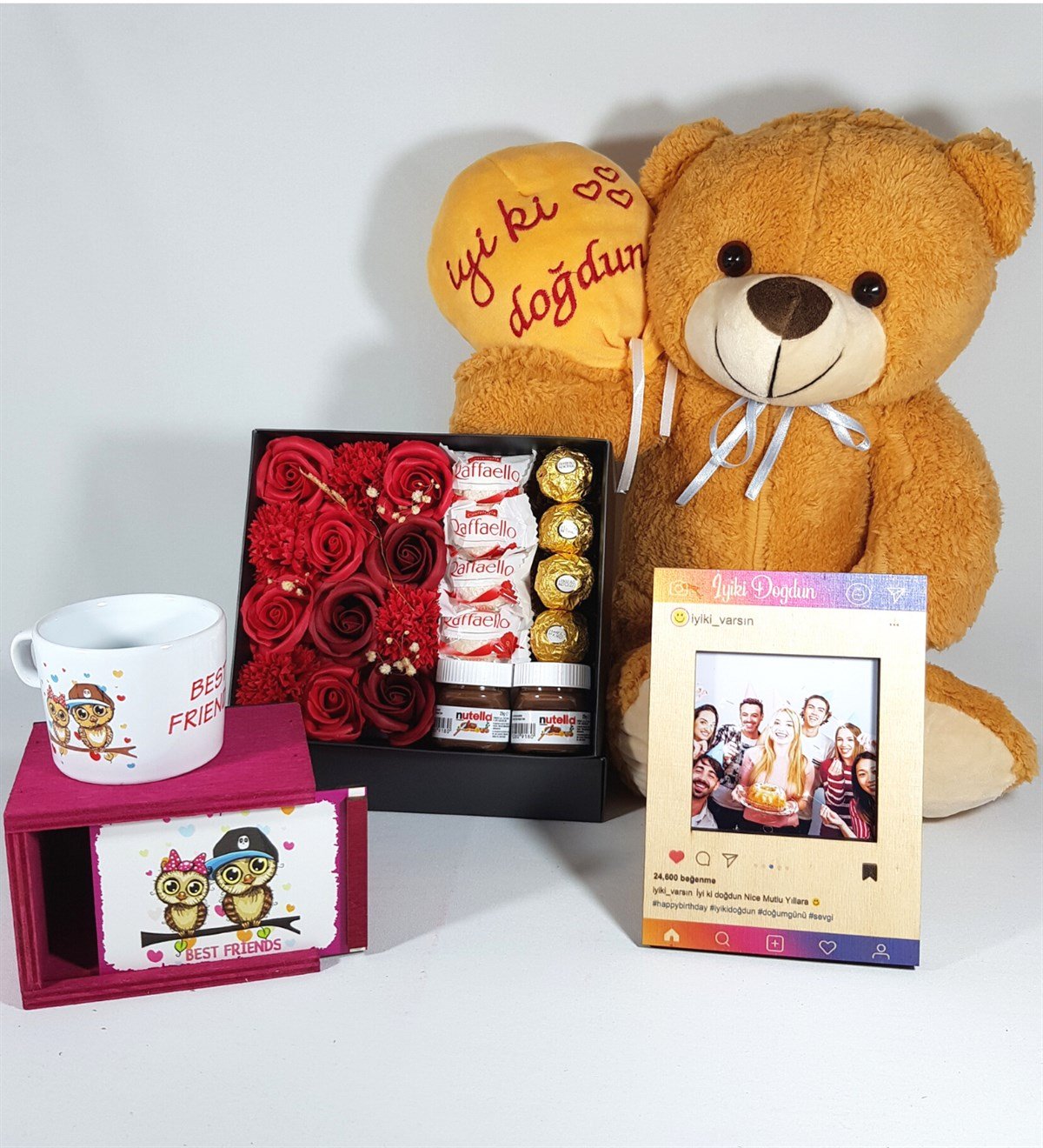 Kişiye Özel İyi Kİ Doğdun İnstagram Çerçeve Fotoğraflı Best Friends Kupa Ferrero Çikolata Hediye Setleri
