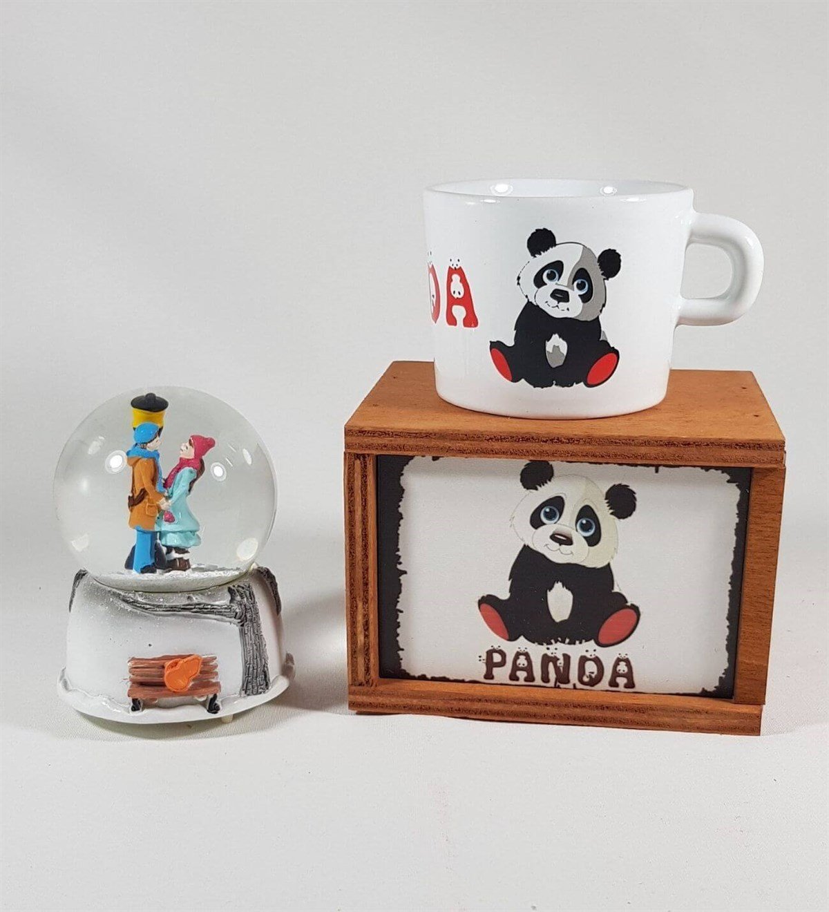 Sevdiklerinize Hediye  Panda Kutulu Kupa Seti Ölümsüz Aşıklar Kar Küresi Hediye Set Sevgiliye Hediye