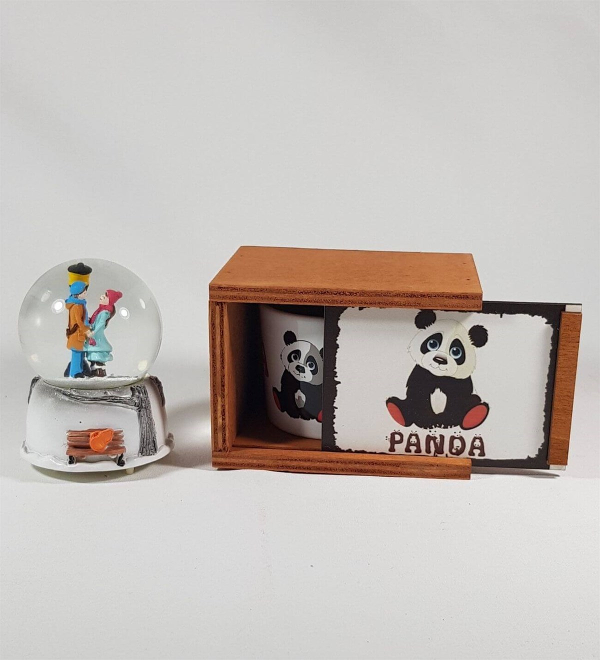 Sevdiklerinize Hediye  Panda Kutulu Kupa Seti Ölümsüz Aşıklar Kar Küresi Hediye Set Sevgiliye Hediye