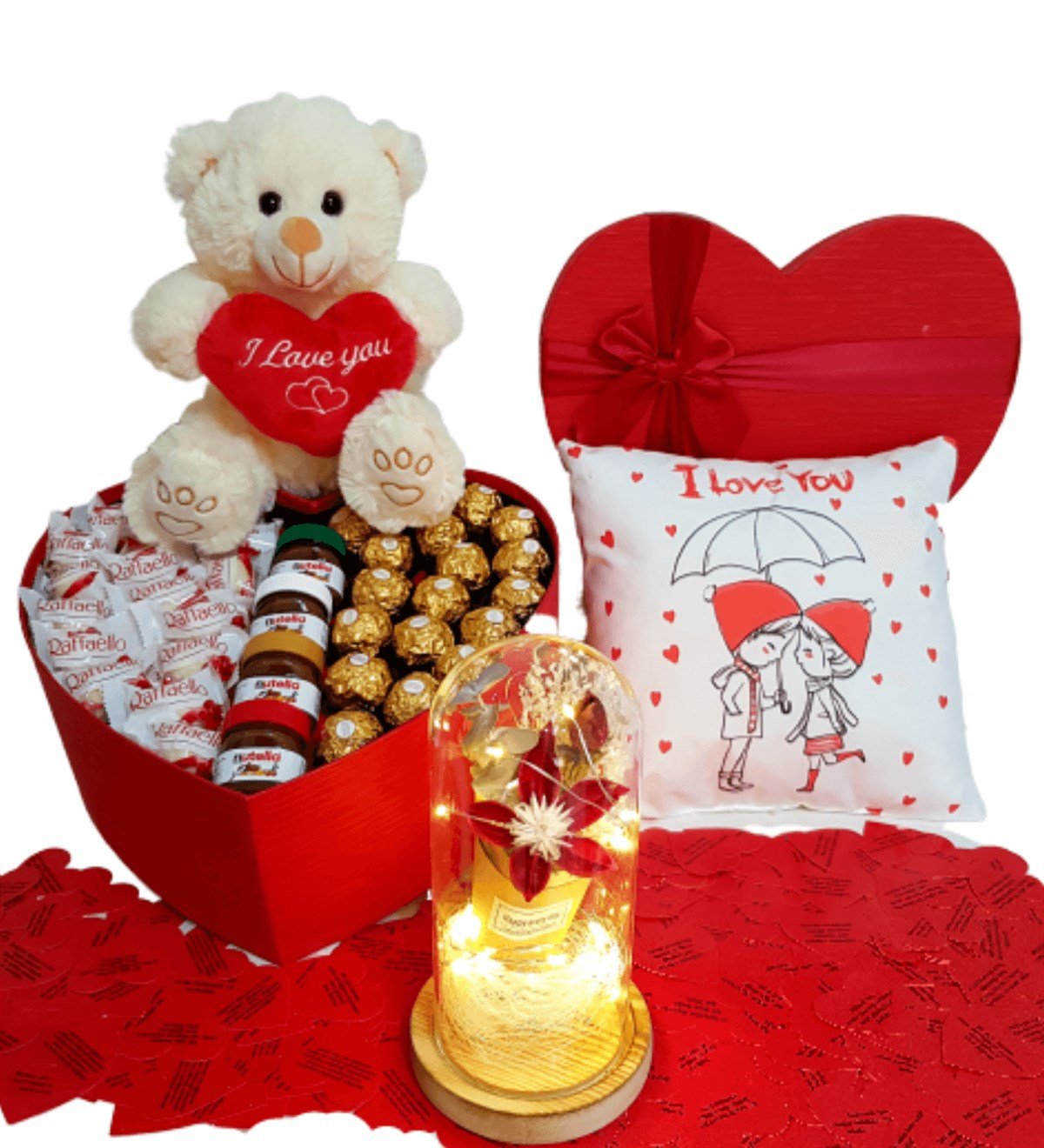 Sevgiliye Hediye Çikolata I Love You Mesaj Özel Set Ayıcık, Işıklı Gül Fanus HEDİYE