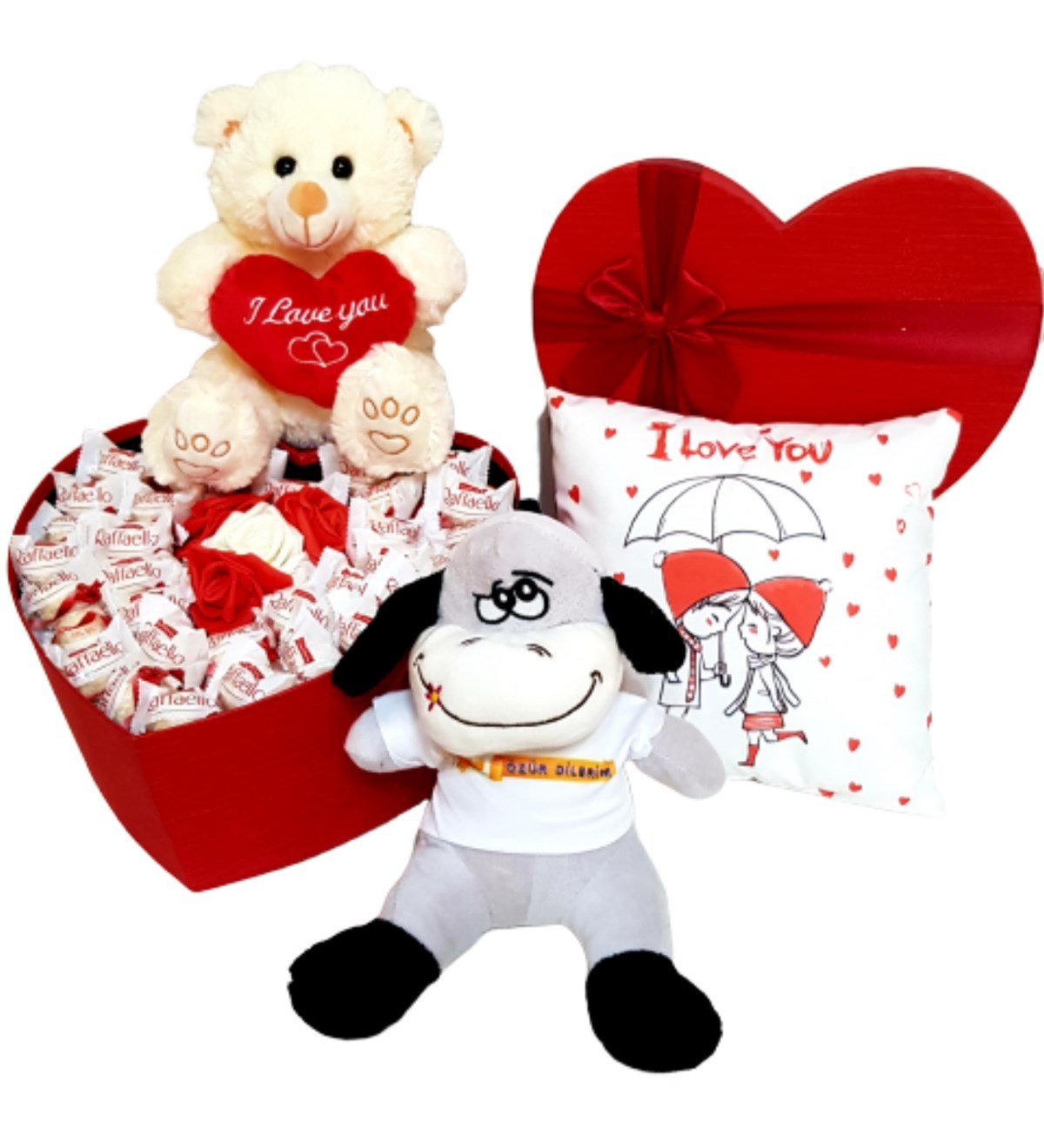 Sevgiliye Hediye Raffaello Çikolata I Love You Özel Set Özür Dileyen Eşek HEDİYE