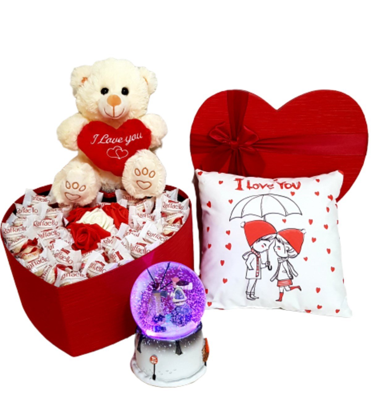 Sevgiliye Hediye Raffaello Çikolata I Love You Özel Set Müzikli Kar Küresi HEDİYE