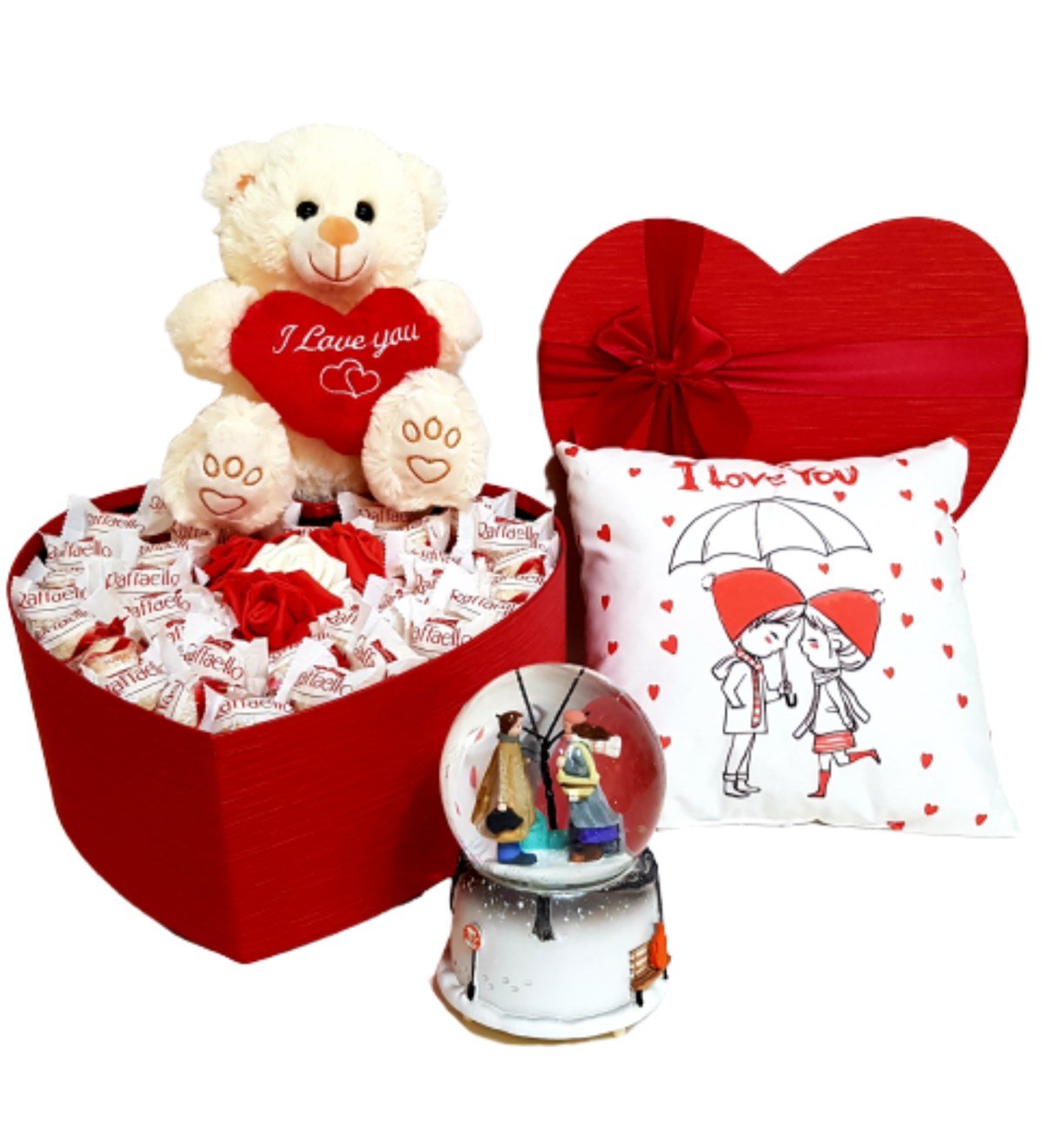 Sevgiliye Hediye Raffaello Çikolata I Love You Özel Set Müzikli Kar Küresi HEDİYE