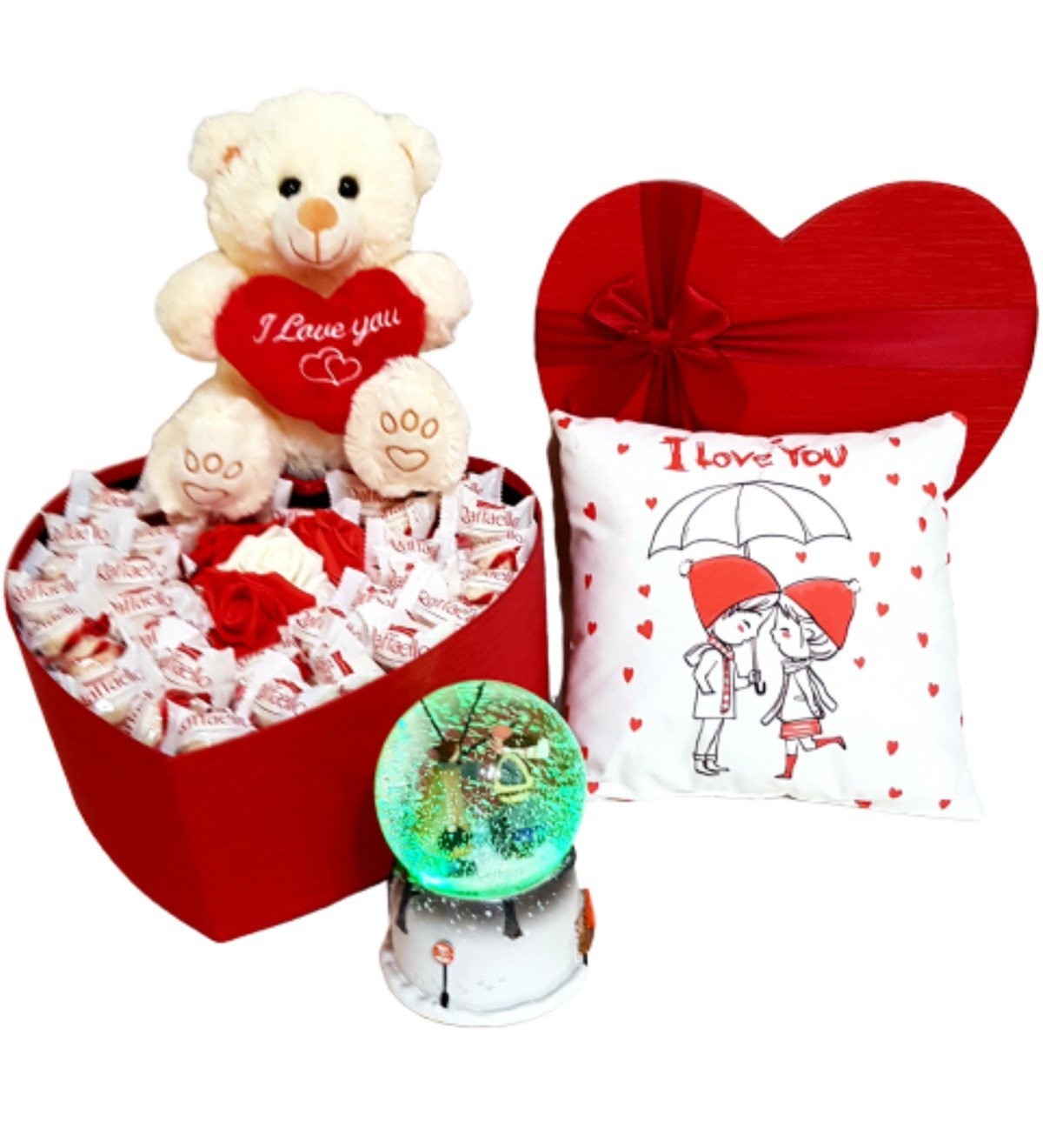 Sevgiliye Hediye Raffaello Çikolata I Love You Özel Set Müzikli Kar Küresi HEDİYE