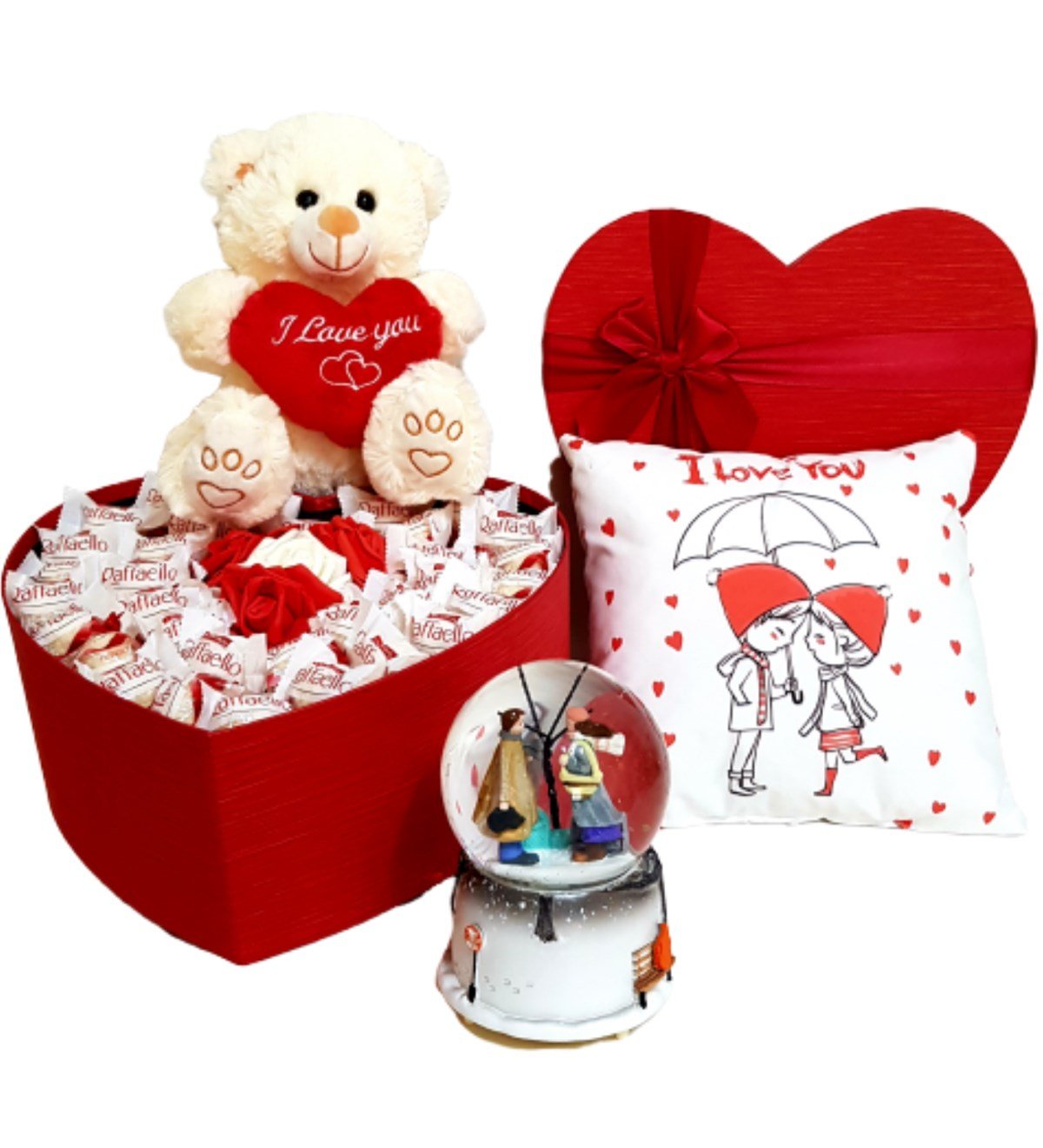 Sevgiliye Hediye Raffaello Çikolata I Love You Özel Set Müzikli Kar Küresi HEDİYE