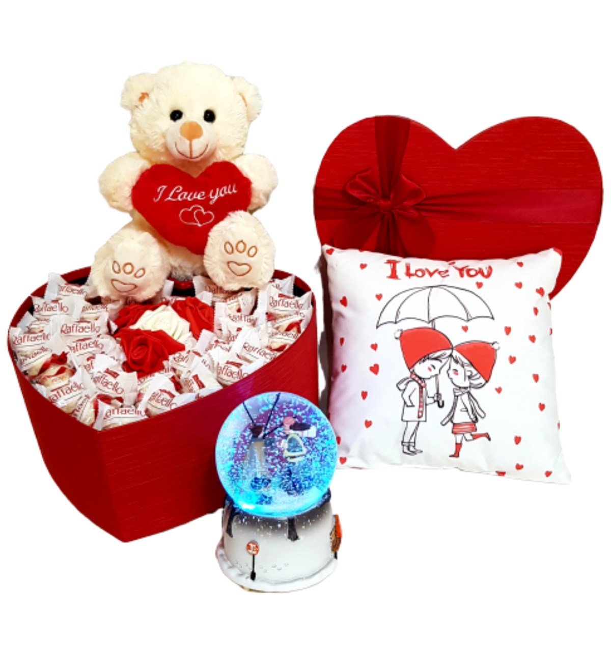 Sevgiliye Hediye Raffaello Çikolata I Love You Özel Set Müzikli Kar Küresi HEDİYE