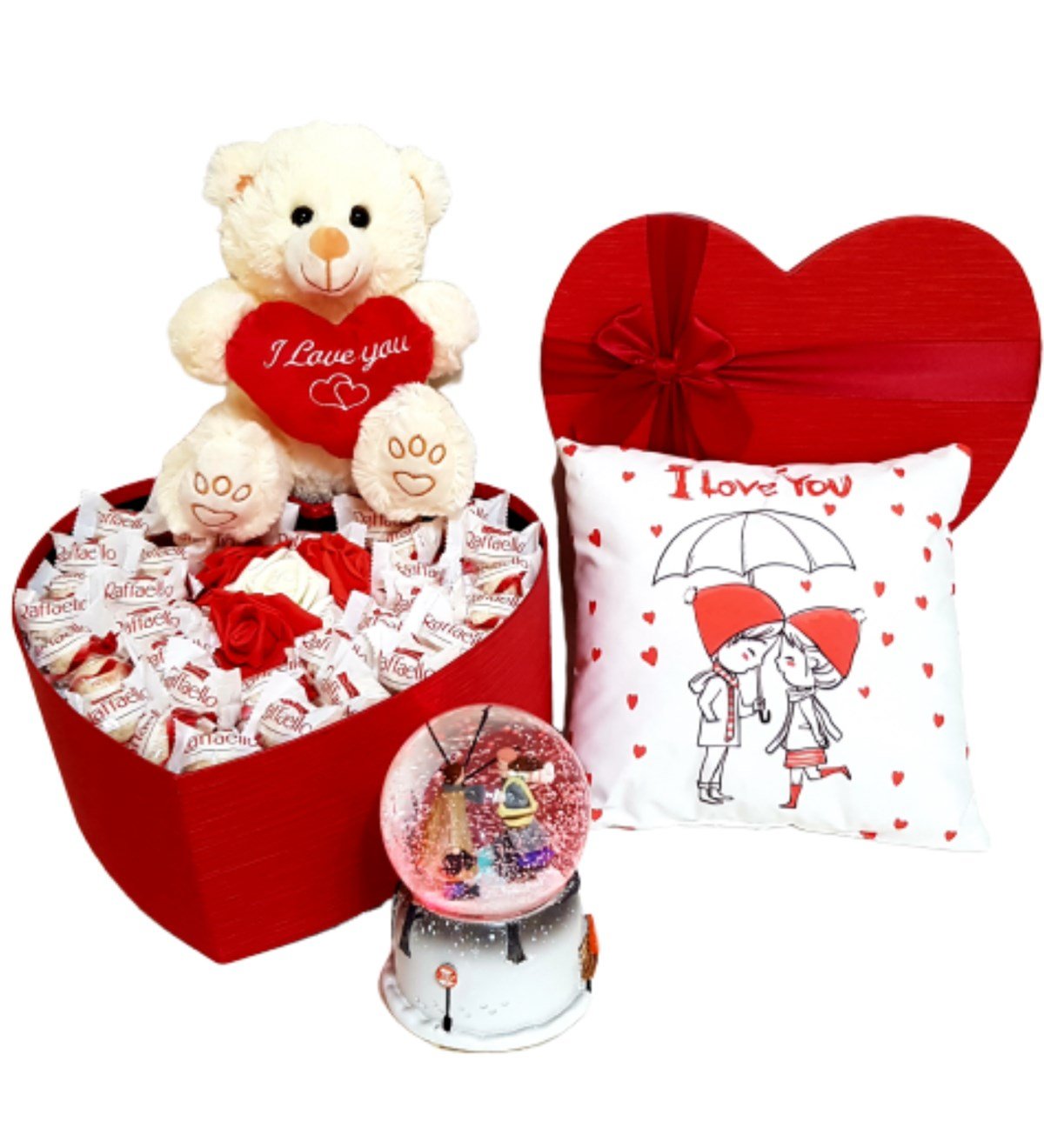 Sevgiliye Hediye Raffaello Çikolata I Love You Özel Set Müzikli Kar Küresi HEDİYE