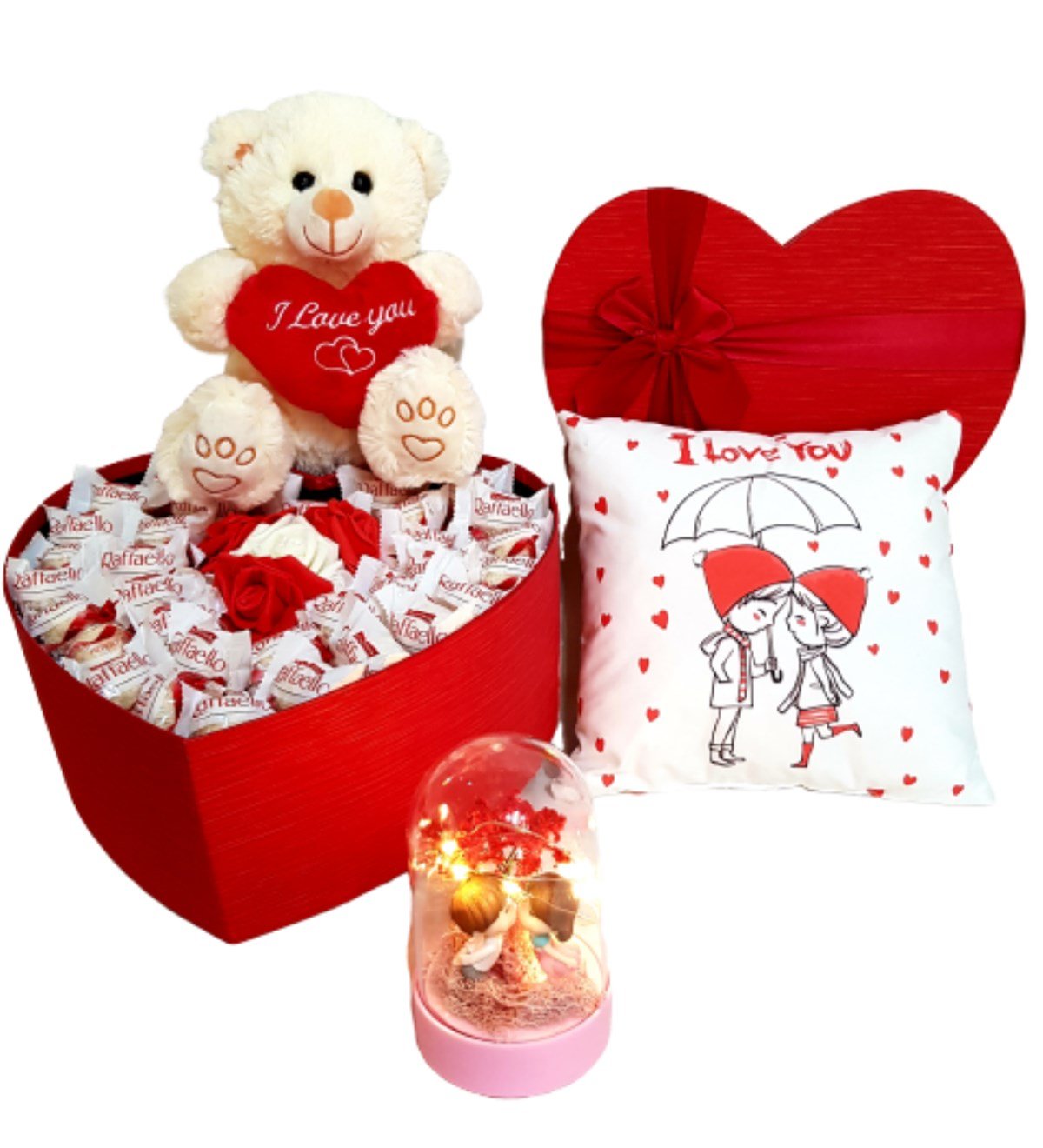 Sevgiliye Hediye Raffaello Çikolata I Love You Özel Set Işıklı Fanus HEDİYE