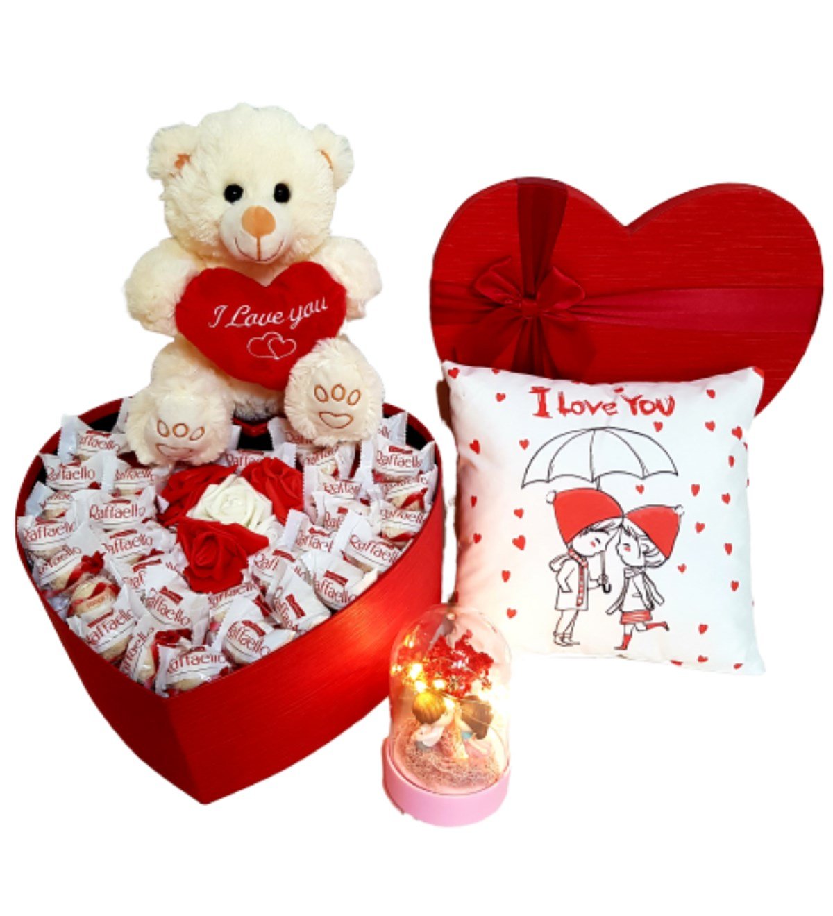 Sevgiliye Hediye Raffaello Çikolata I Love You Özel Set Işıklı Fanus HEDİYE