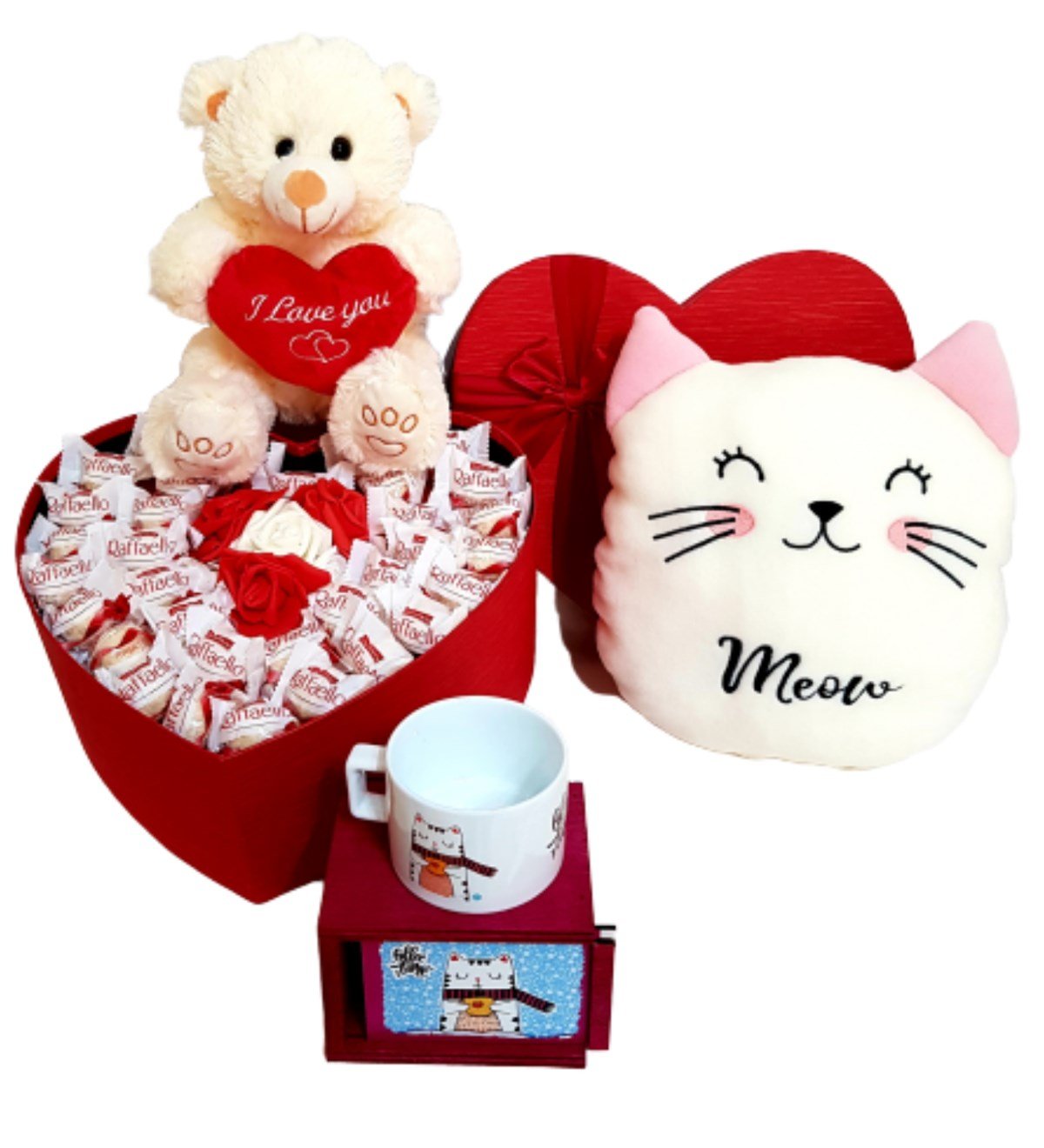 Sevgiliye Hediye Raffaello Çikolata I Love You Özel Set Kedi Kutulu Kupa HEDİYE