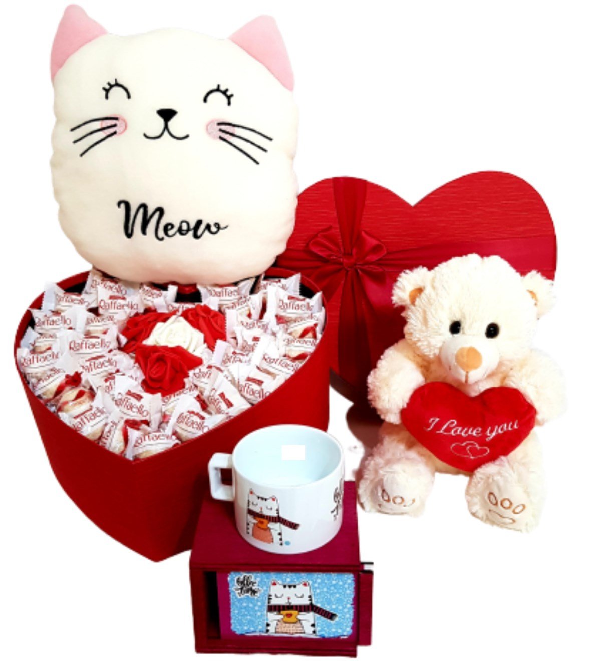 Sevgiliye Hediye Raffaello Çikolata I Love You Özel Set Kedi Kutulu Kupa HEDİYE