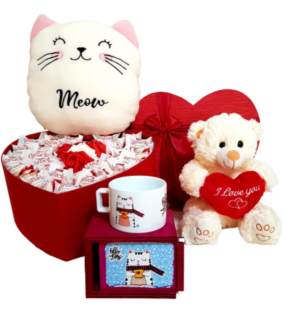 Sevgiliye Hediye Raffaello Çikolata I Love You Özel Set Kedi Kutulu Kupa HEDİYE