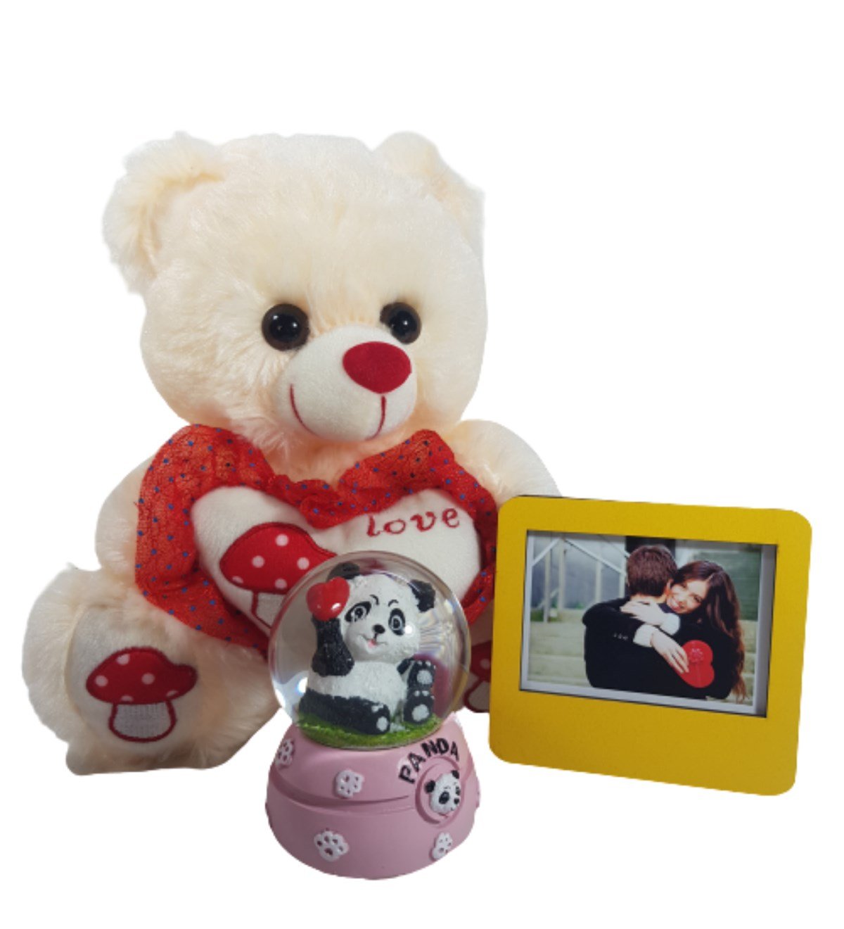 Love Kalp Ayıcık Kişiye Özel Fotoğraflı Sevgiliye Hediye Panda Kar Küresi Hediye Setleri